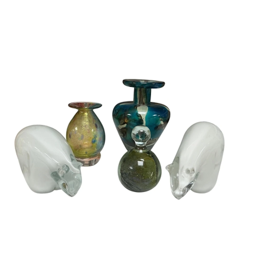 Three Mdina decorative glass vases, signed to the bases, tal...