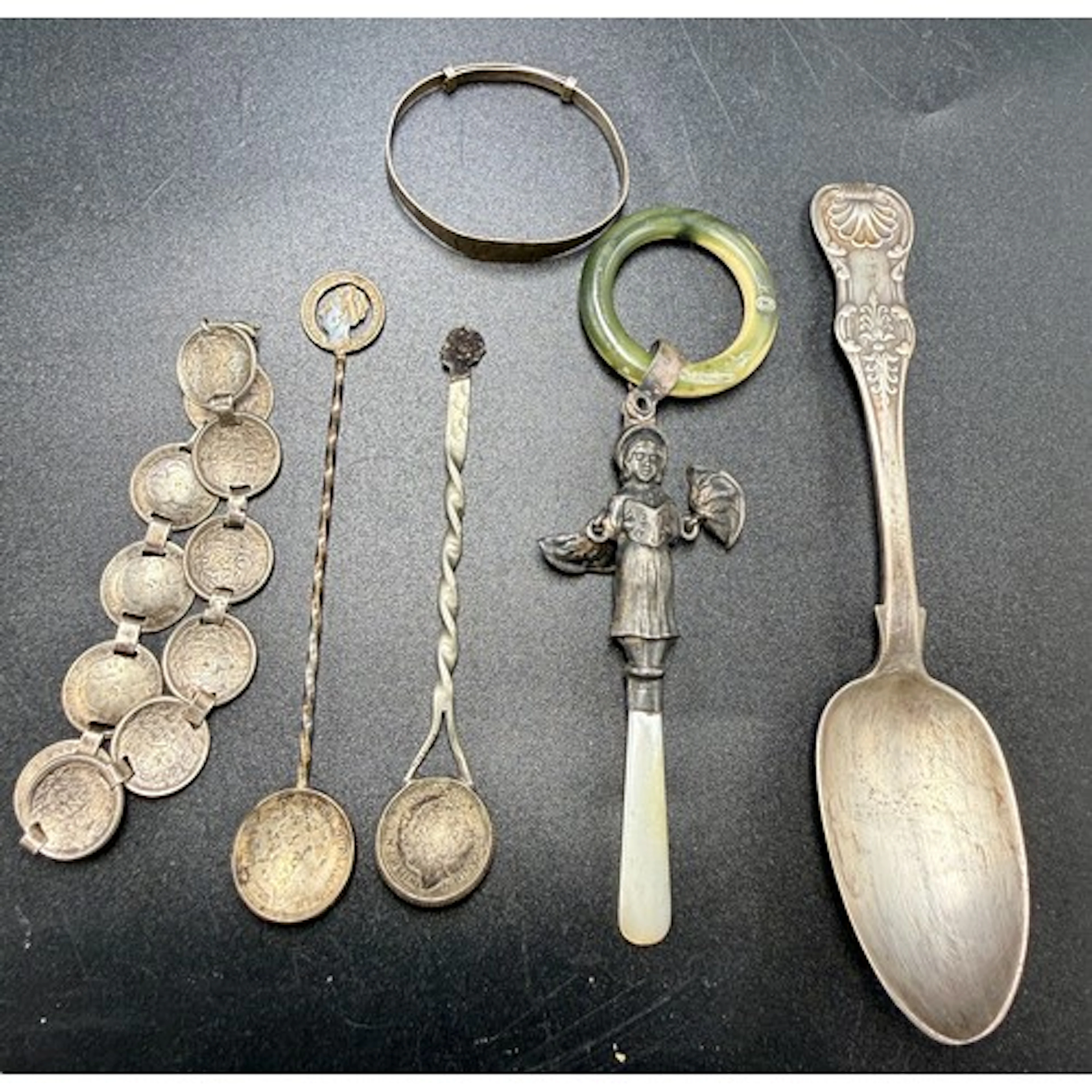 Hallmarked silver and white metal to include Newcastle teasp...