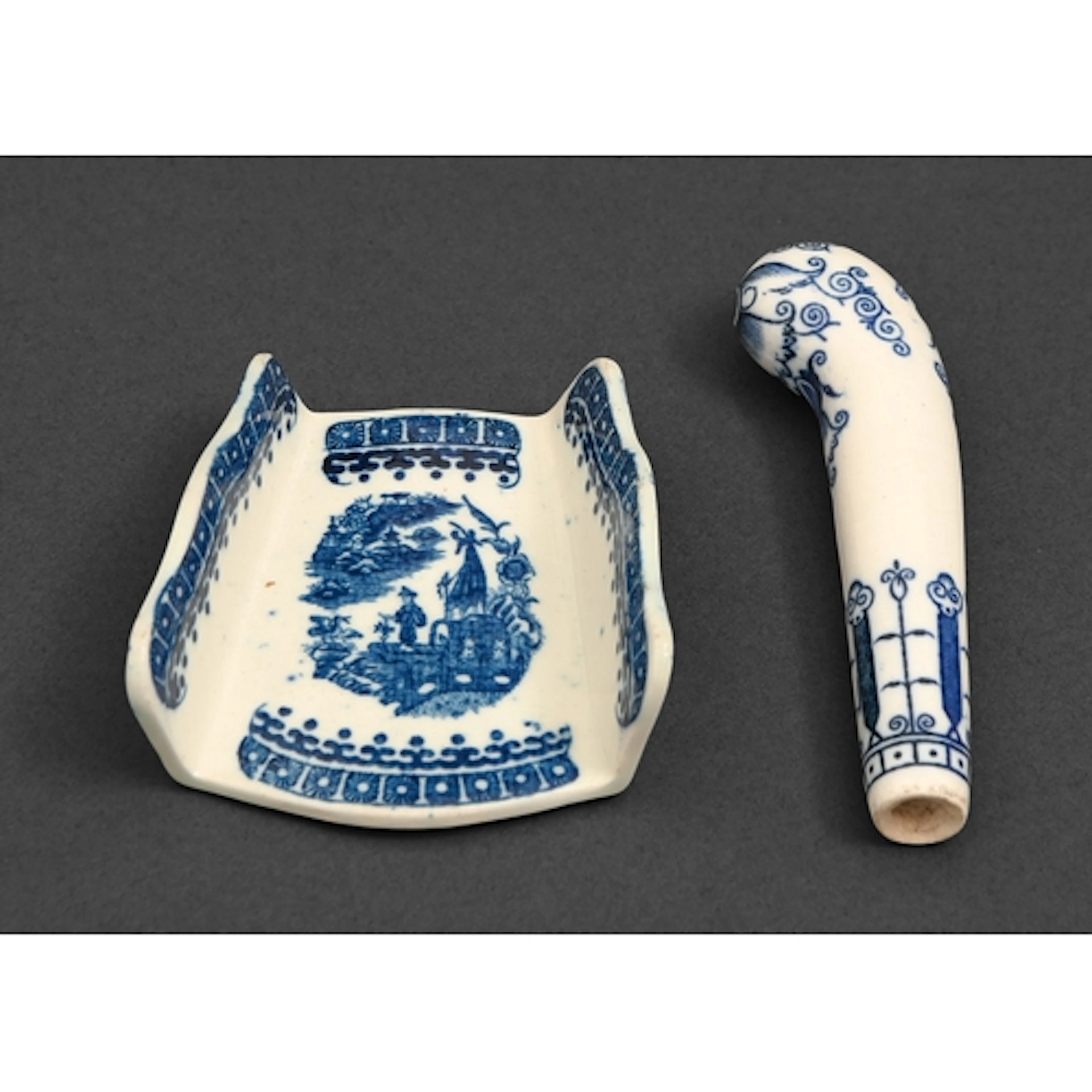 A Caughley blue and white knife handle, c1785, of pistol for...