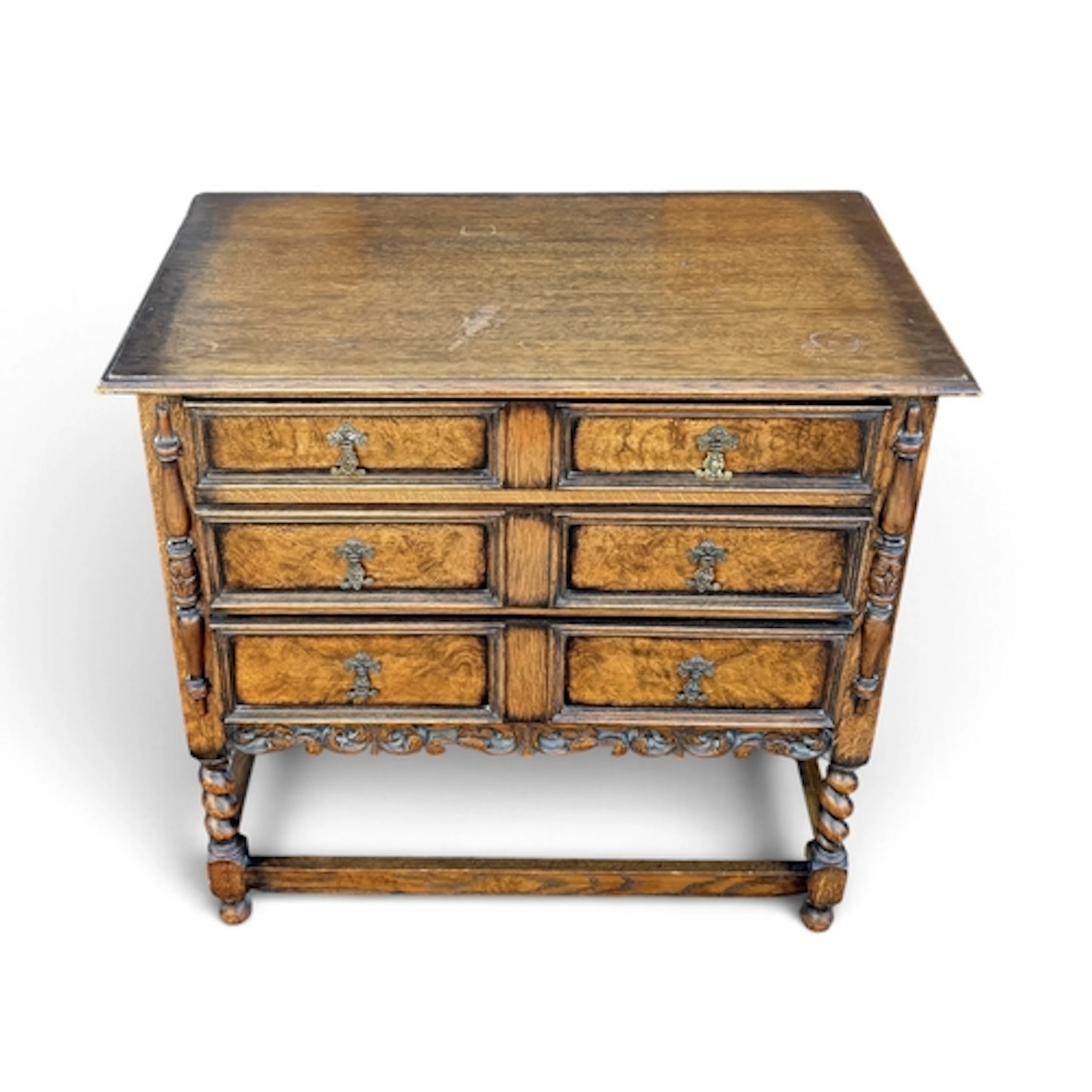 A JACOBEAN STYLE OAK CHEST 86cm x 86cm x 46cm
