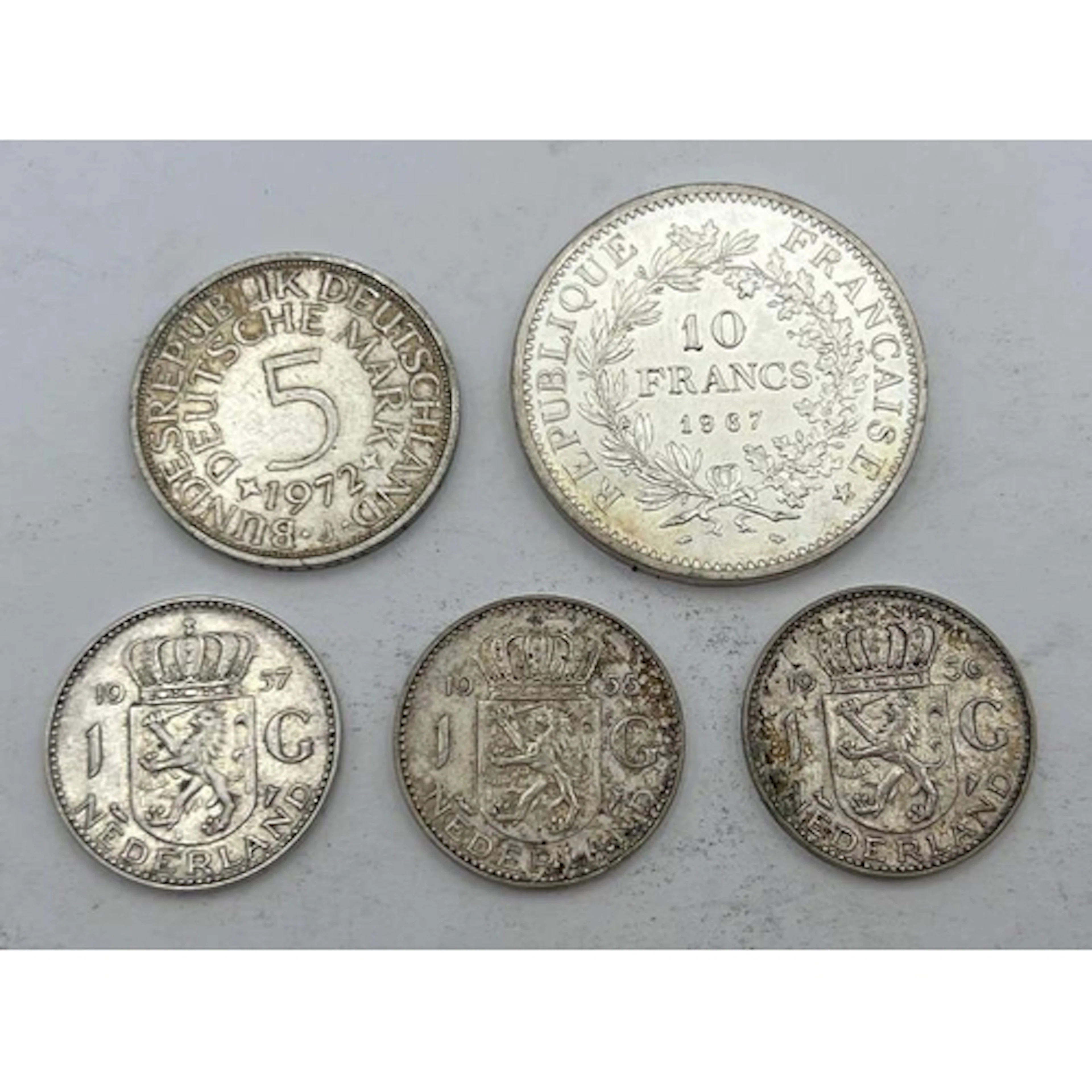 1967 FRENCH 10 FRANCS SILVER COIN, 1955, 1956 & 1957 NETHERL...