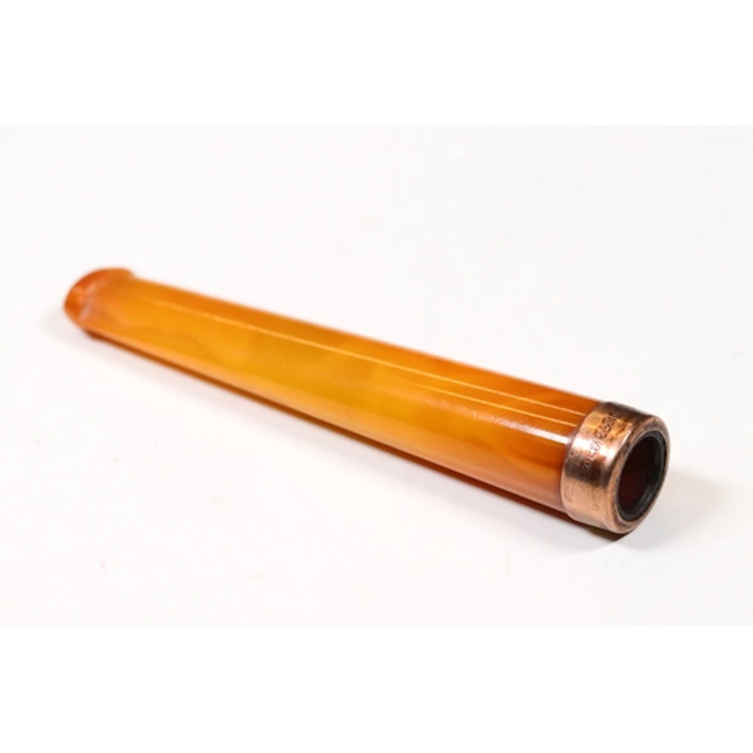 9ct rose gold mounted amber cheroot holder, contained within...