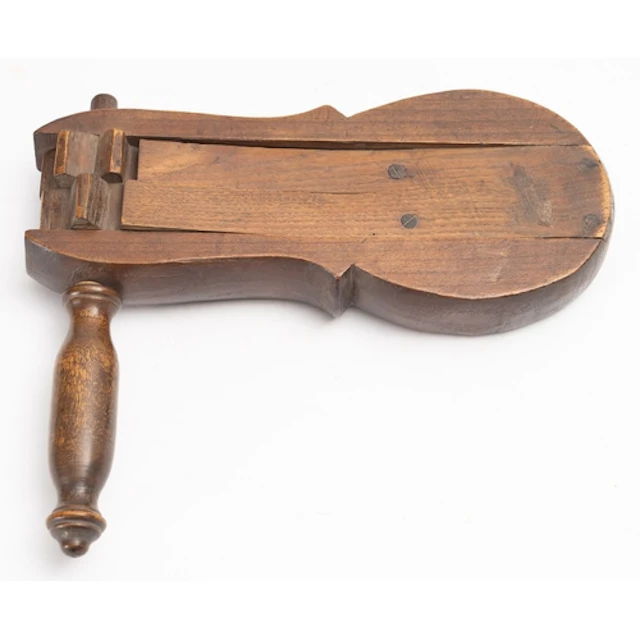 A stained beech bird scarer with turned handle, 28cm long. ...