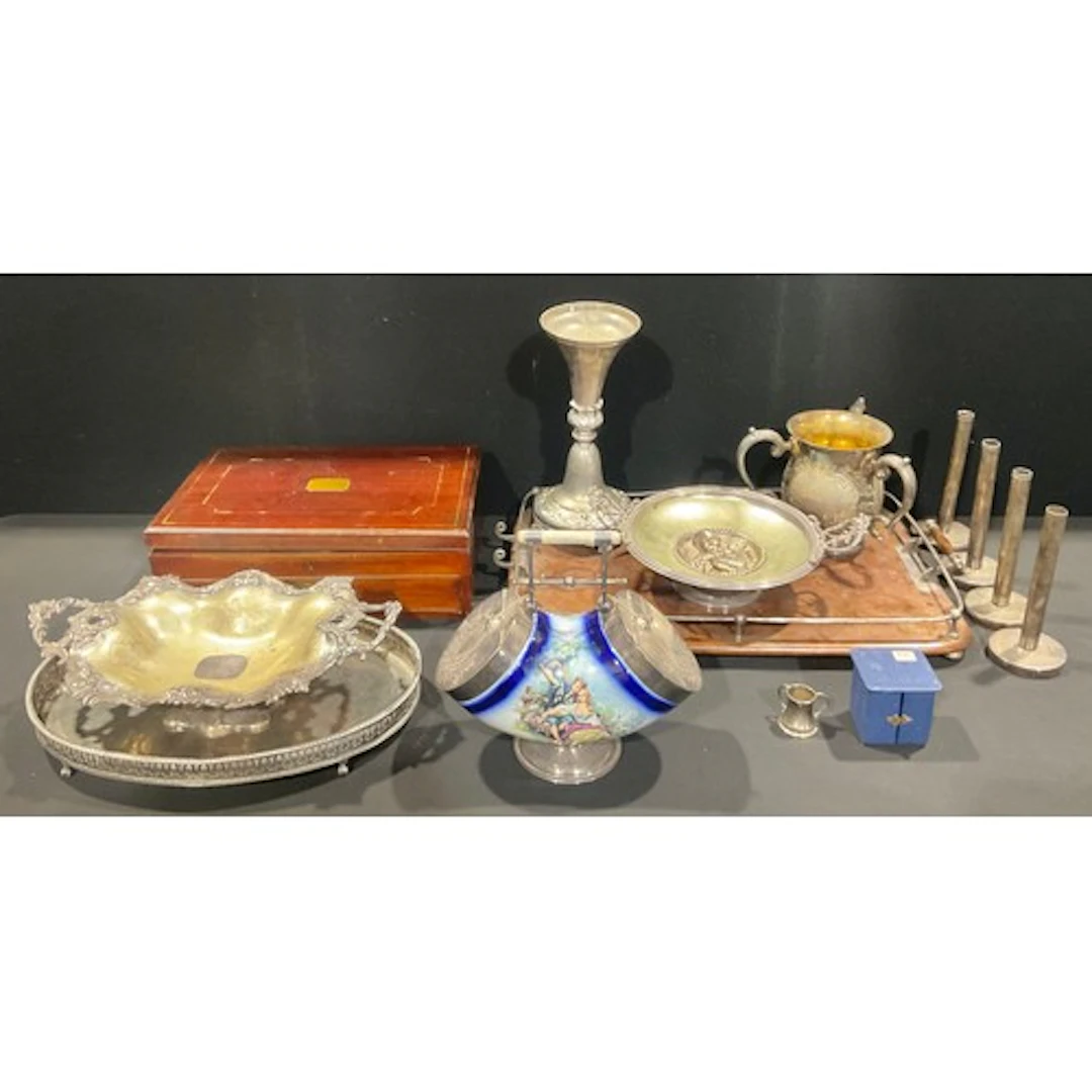 Plated Ware - an Edwardian EPNS and ceramic double ended bis...