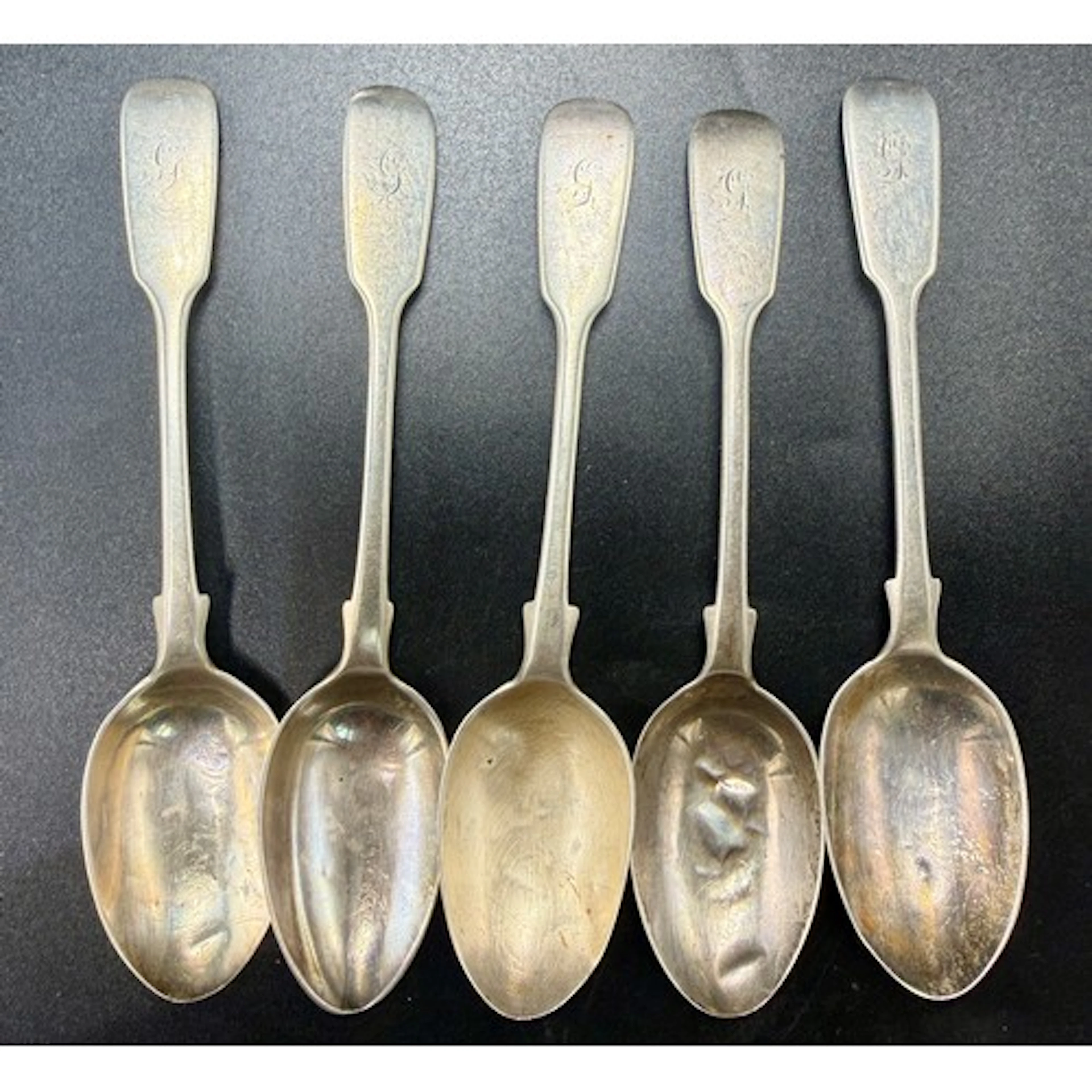 Five Victorian silver teaspoons. Four London 1865, maker Cha...