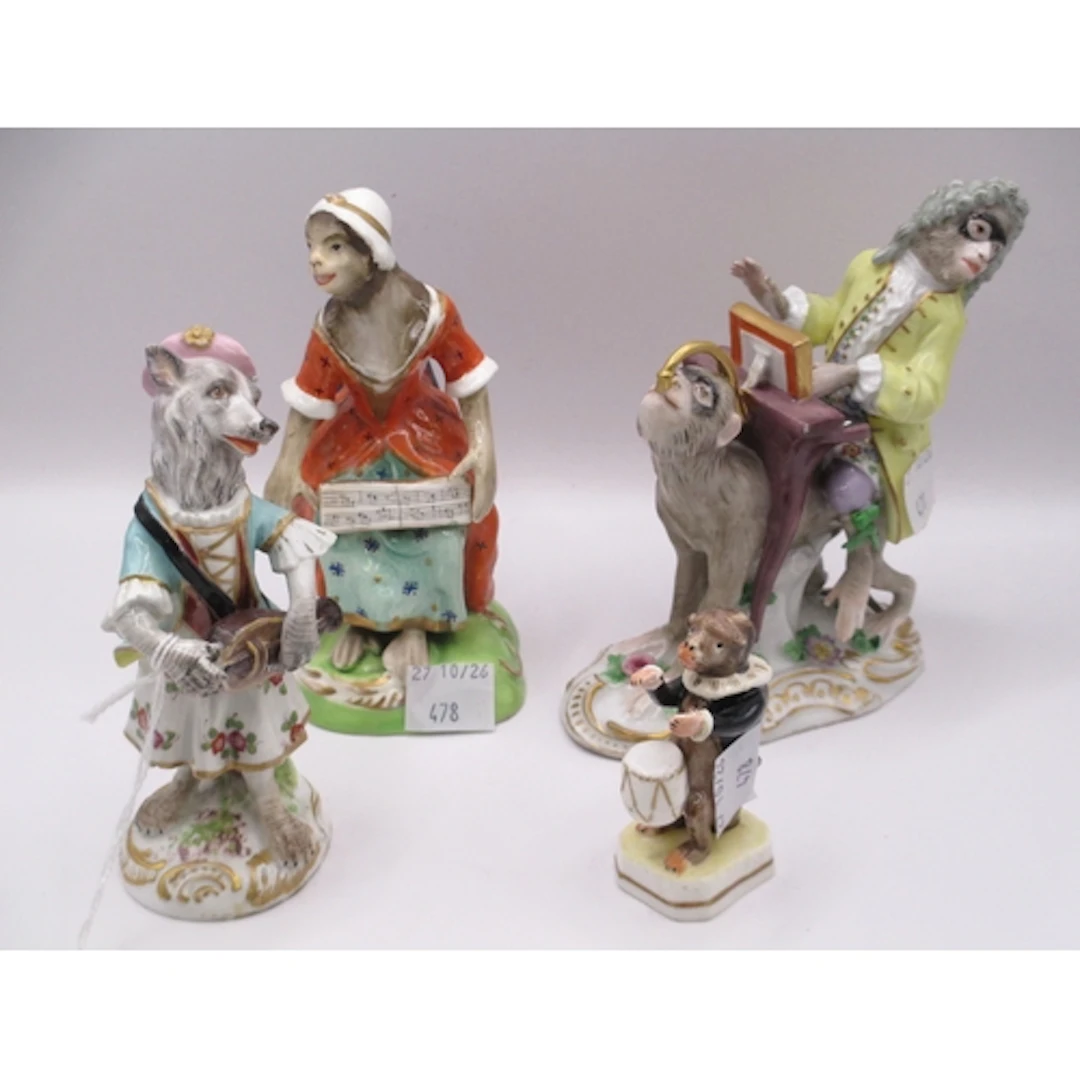 Small 19th Century Meissen figure of a wolf playing a string...