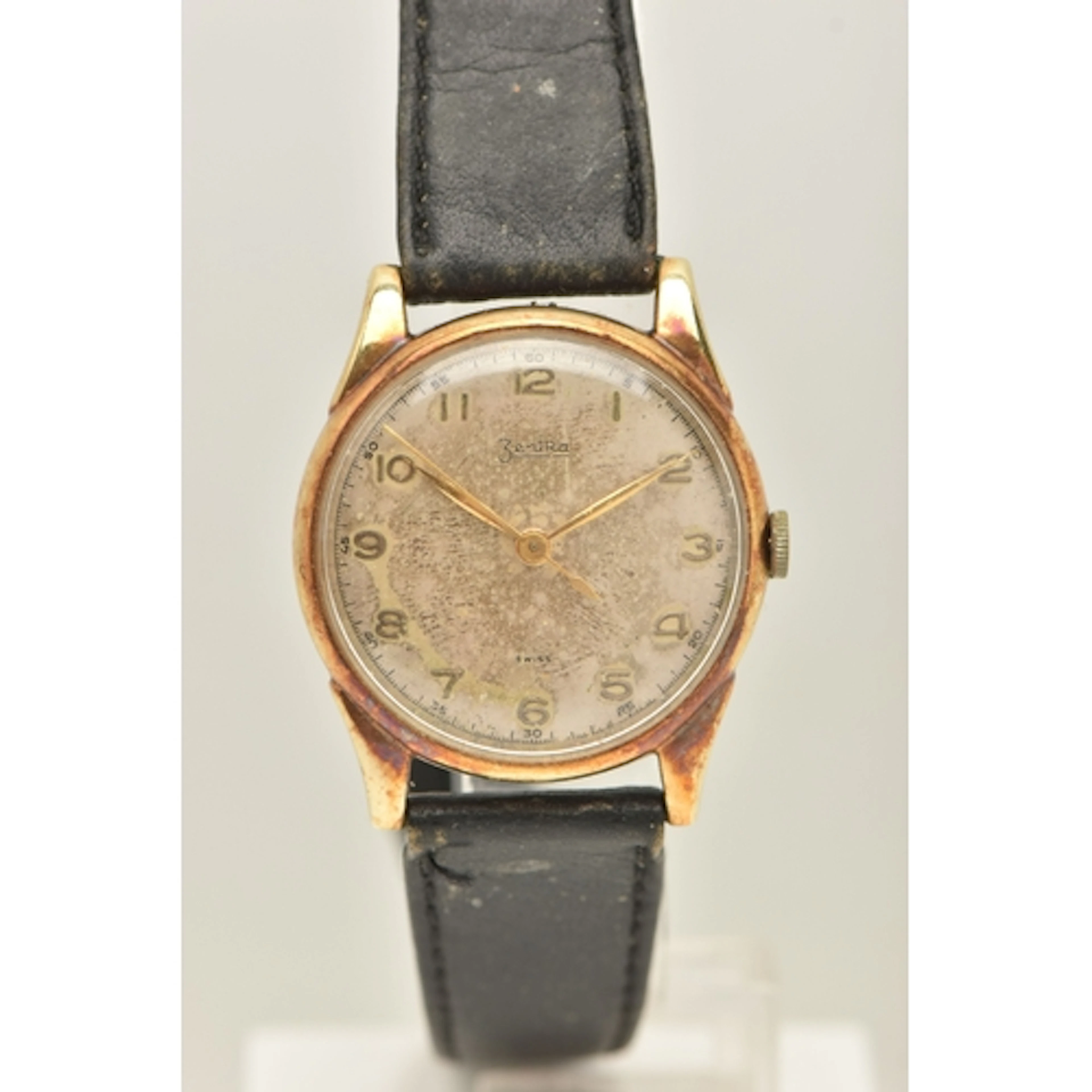 A GENTS YELLOW METAL 'ZENTRA' WRISTWATCH, manual wind, round...