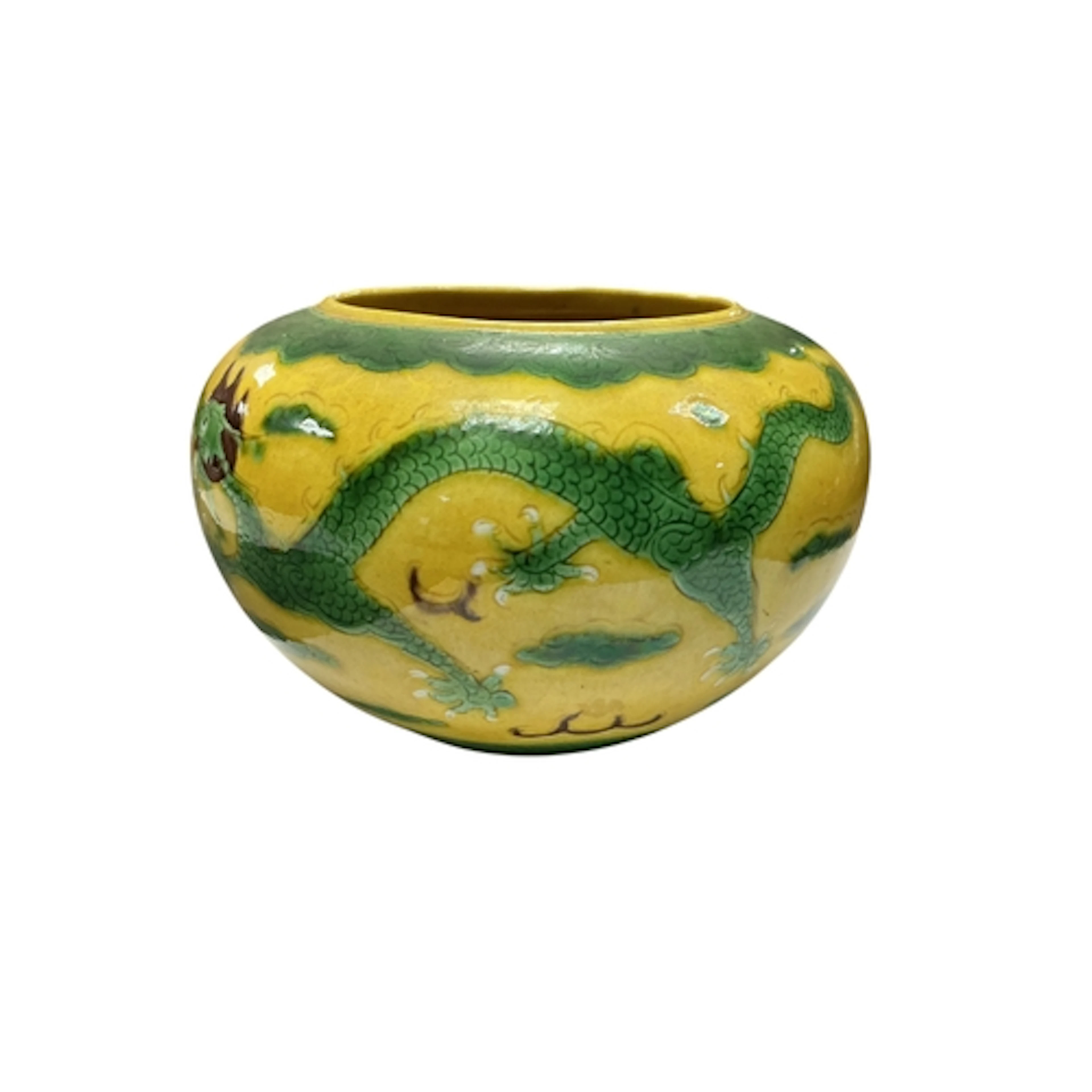 A Chinese sancai 'dragon' water pot, 20th century, 13cm in d...