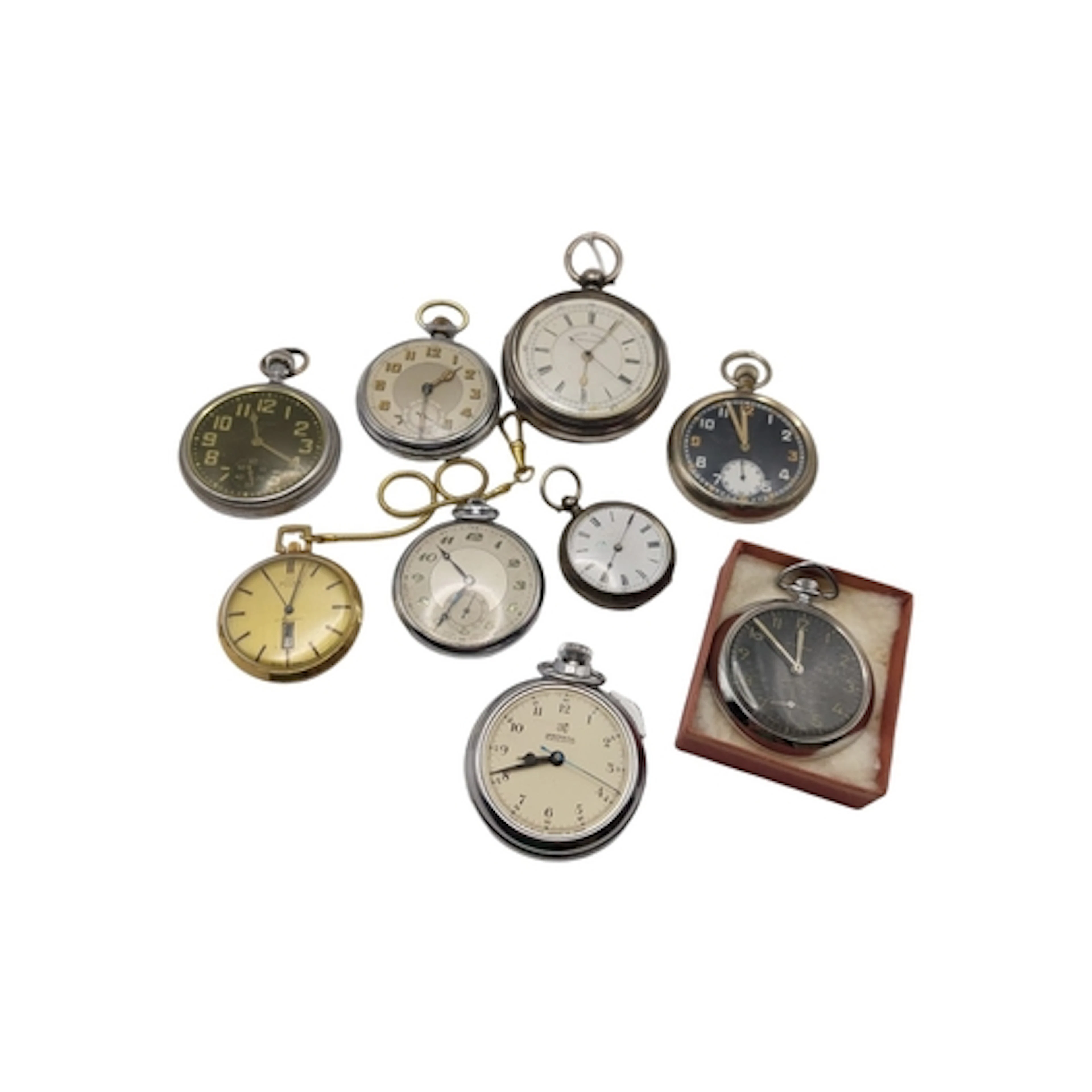 A collection of nine assorted silver and other cased stop an...