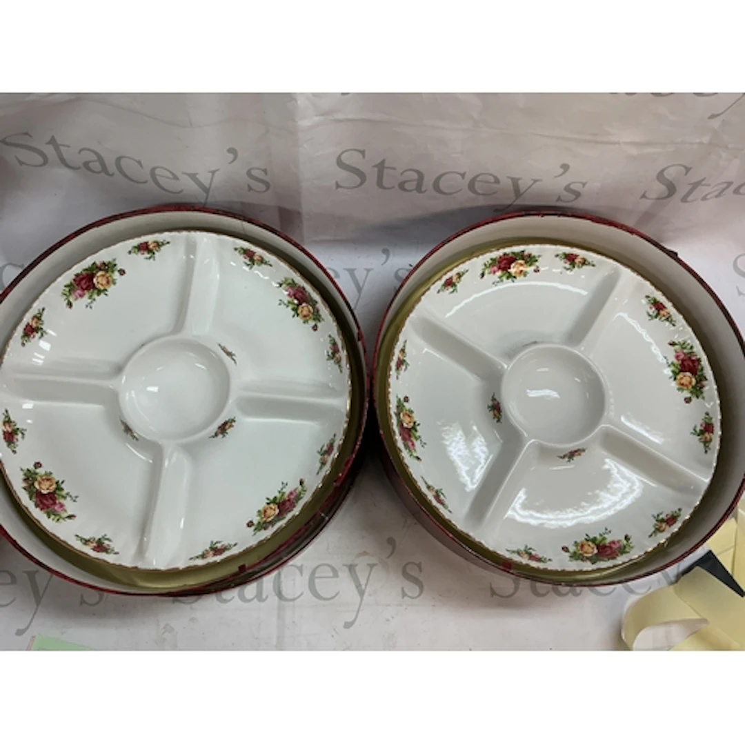 2x Royal Albert old county roses ‘chip n dip’ di...