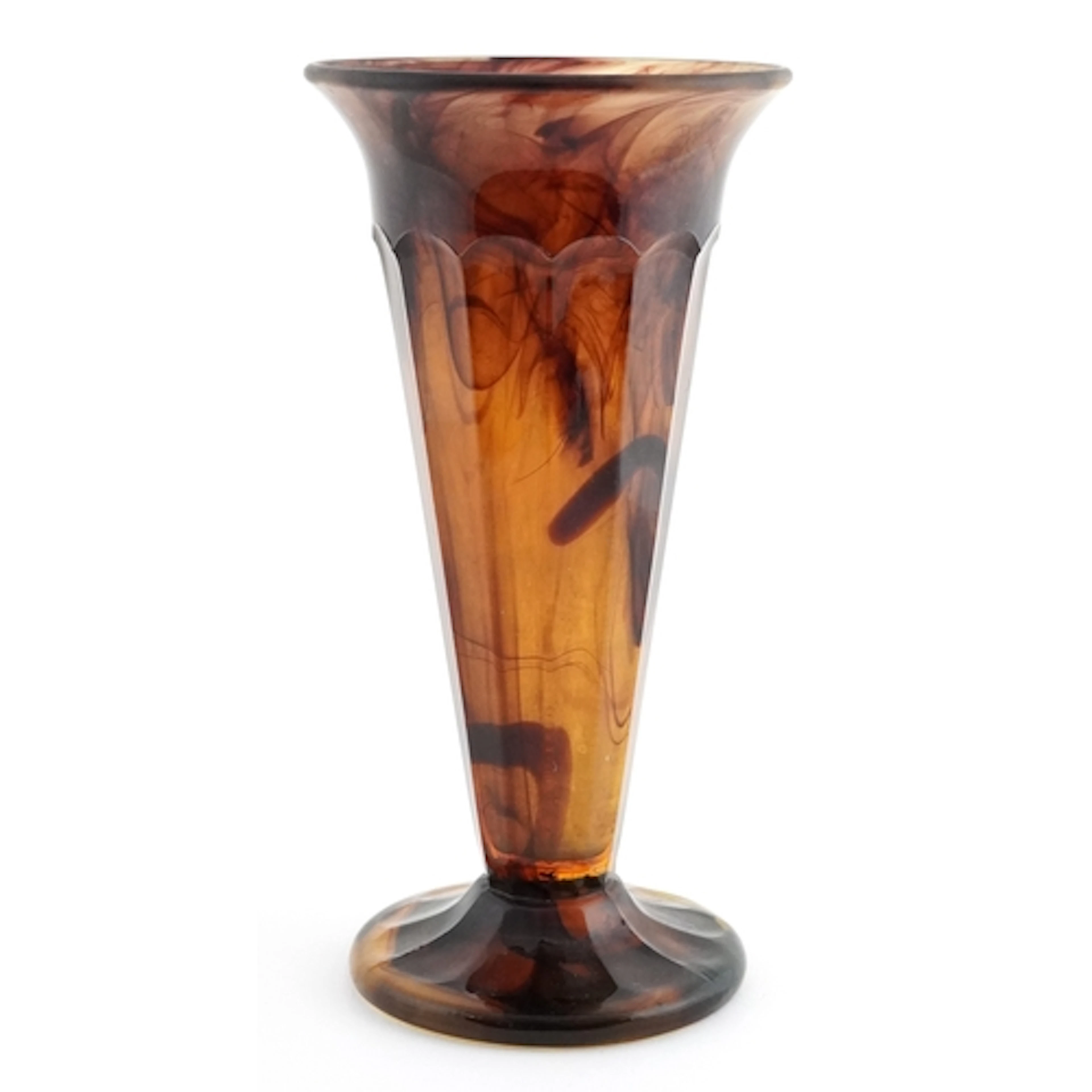 Art Deco style amber cloud glass vase, 19cm high.
