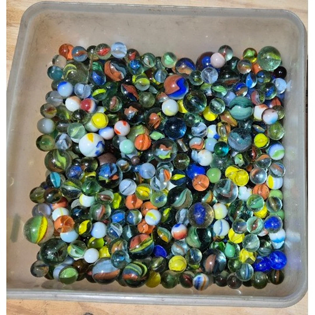 A tub of assorted marbles.