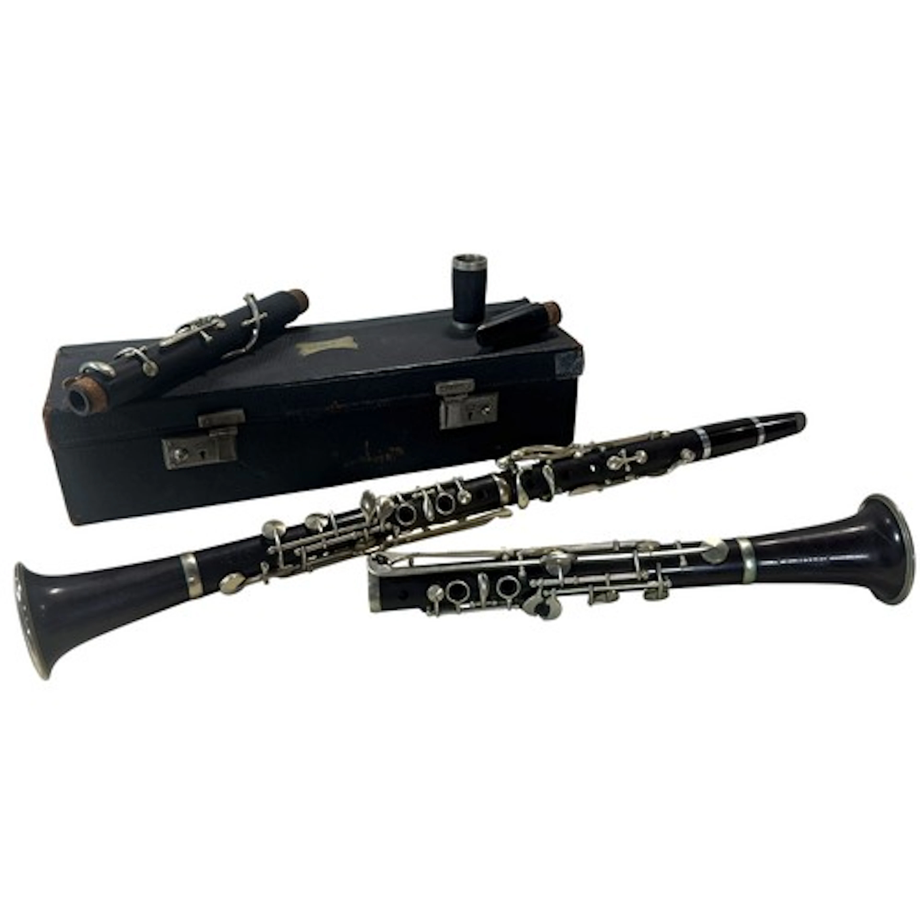 Two antique clarinets, one stamped with French maker's mark,...
