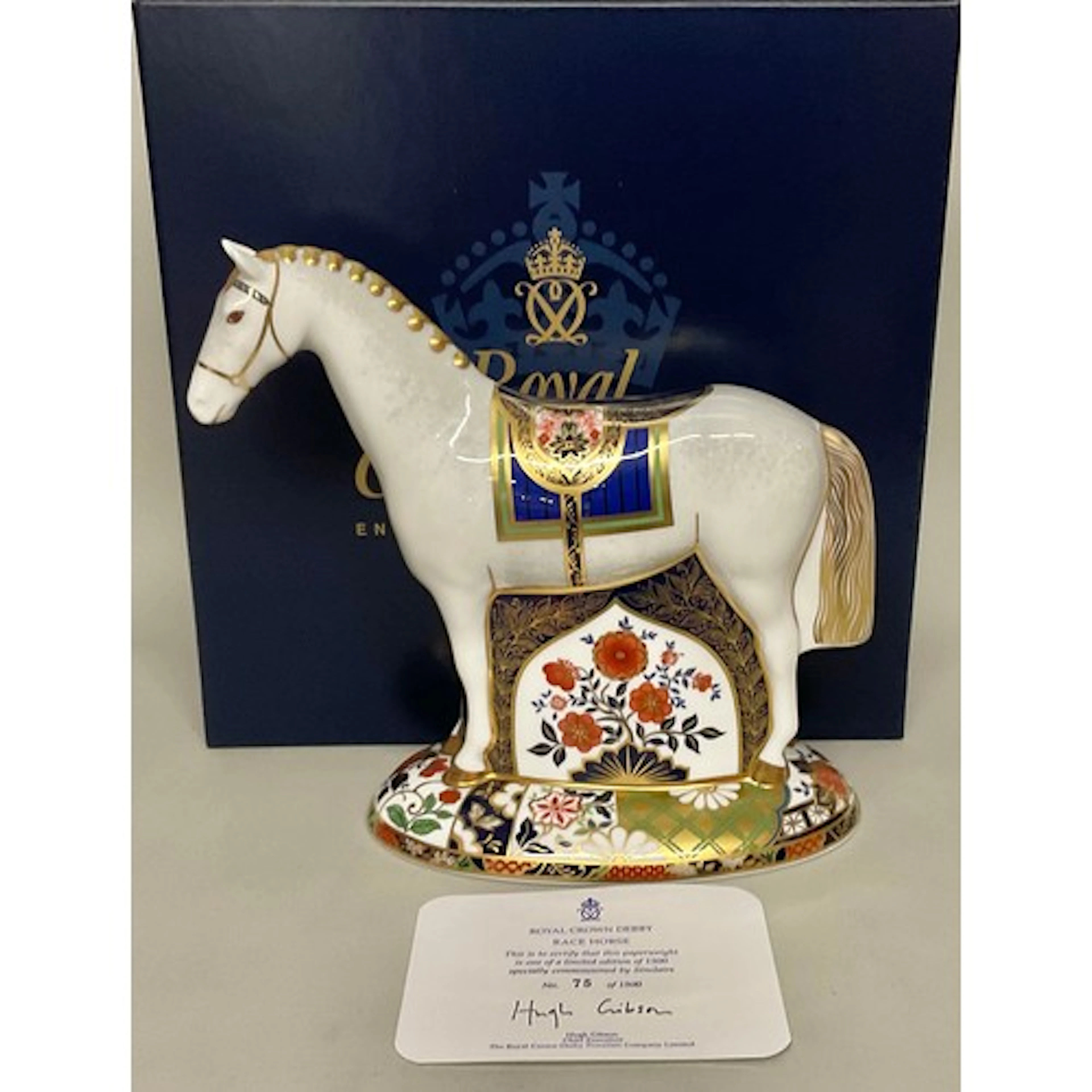 A Royal Crown Derby paperweight, Race Horse, specially commi...