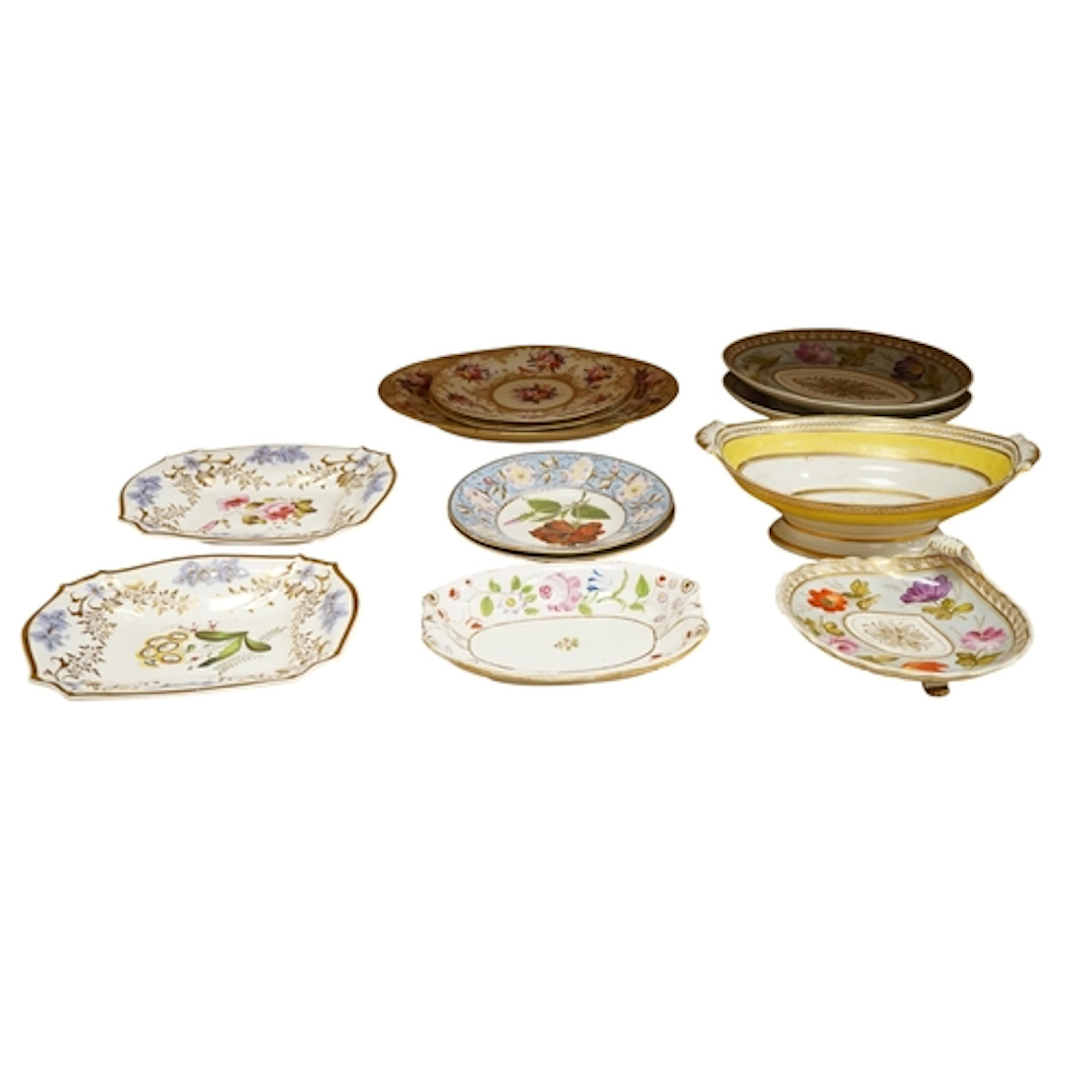 A group of early 19th century English porcelain dessert dish...