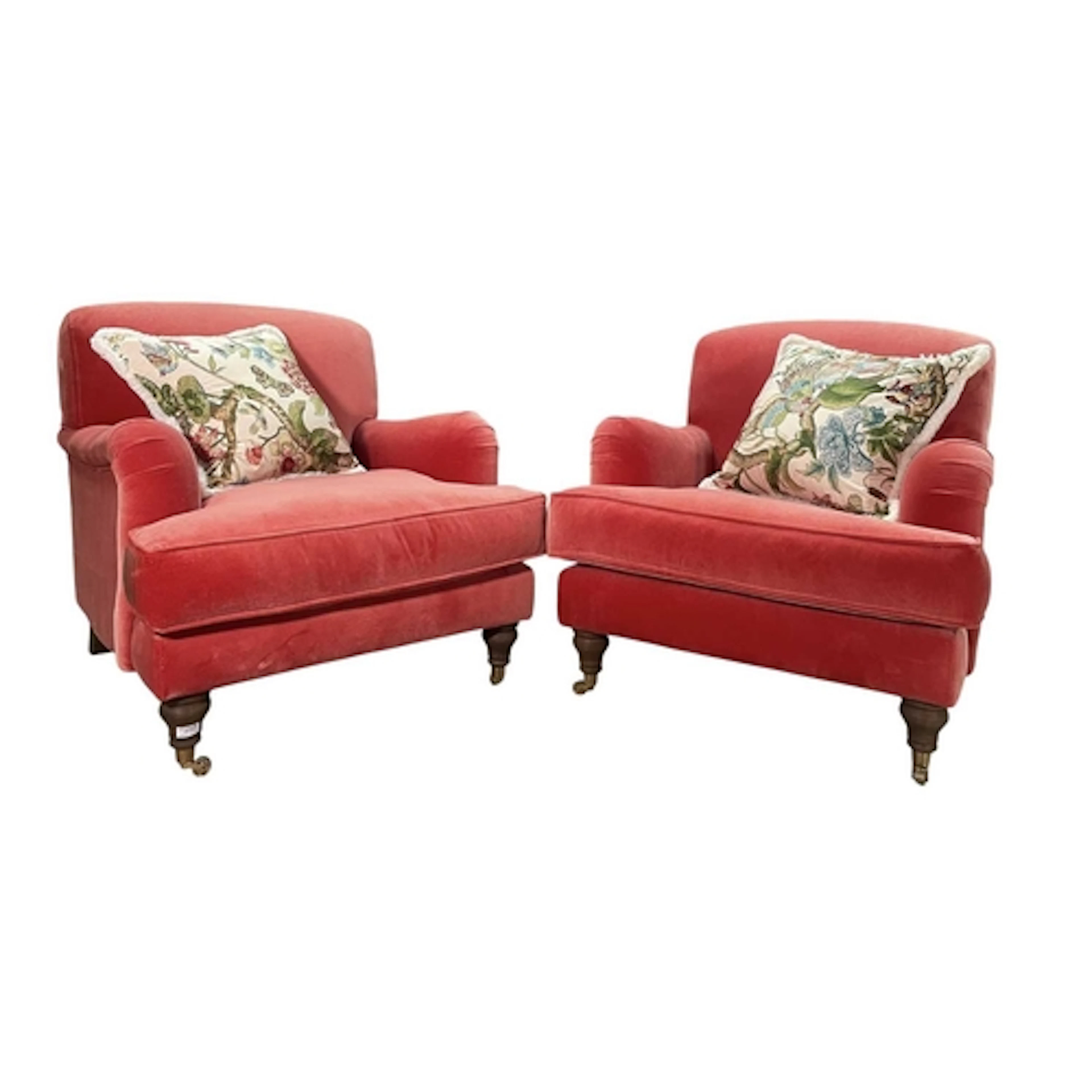 In the manner of Howard & Sons - a pair of ruby pink vel...