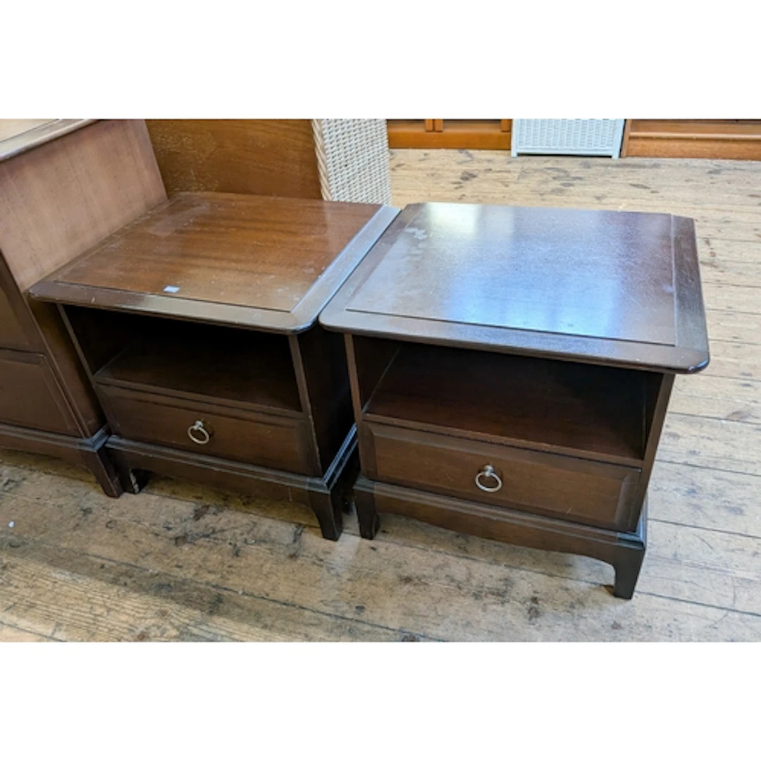 A pair of Stag Minstrel mahogany bedside cabinets, each fitt...