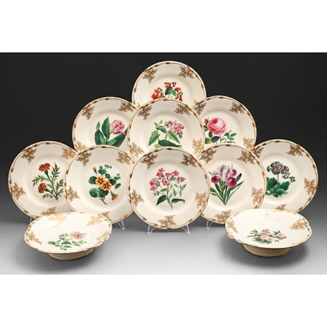 An English porcelain botanical dessert service, c1835, paint...
