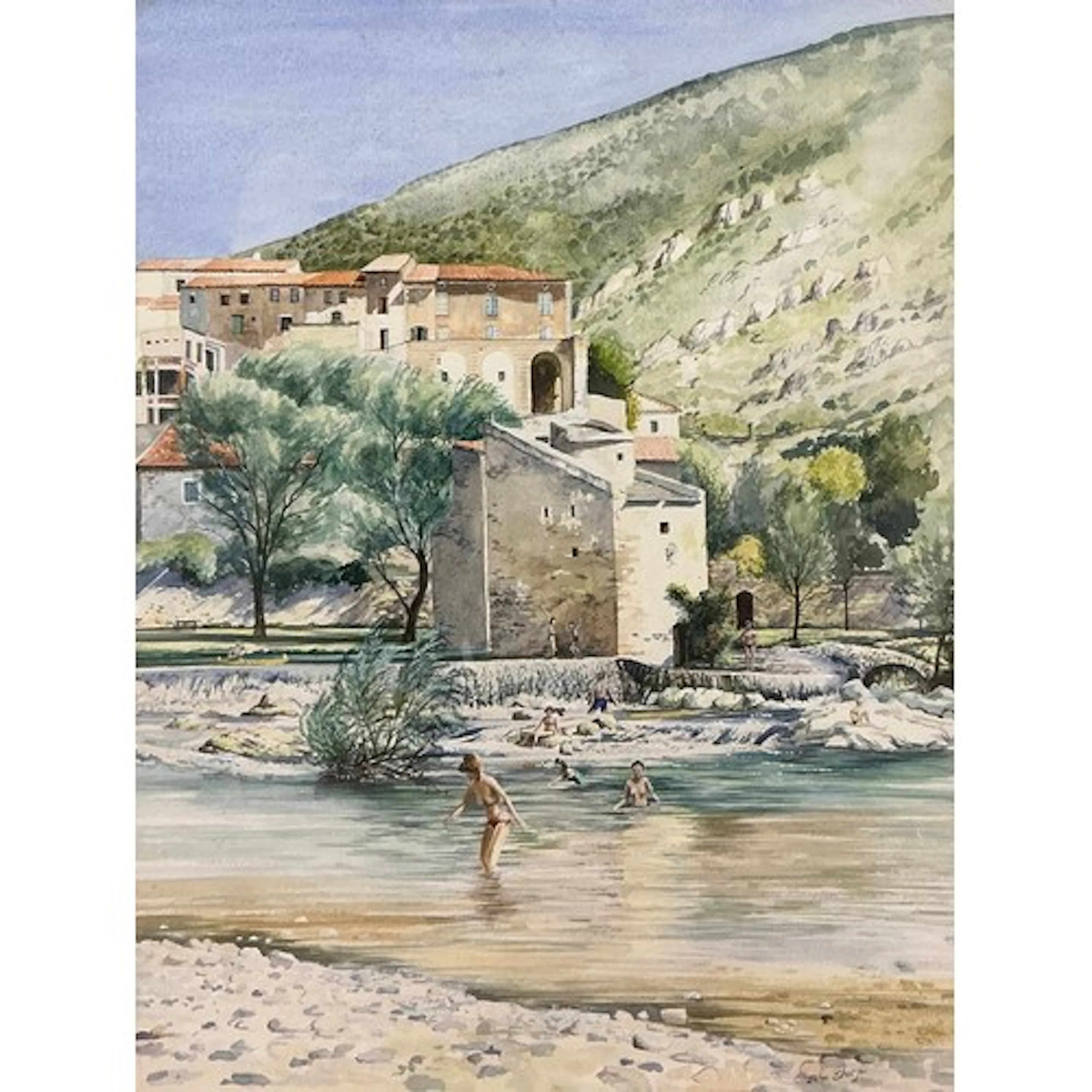 John Sharpe A River in Spain signed, watercolour, 47cm x 3...