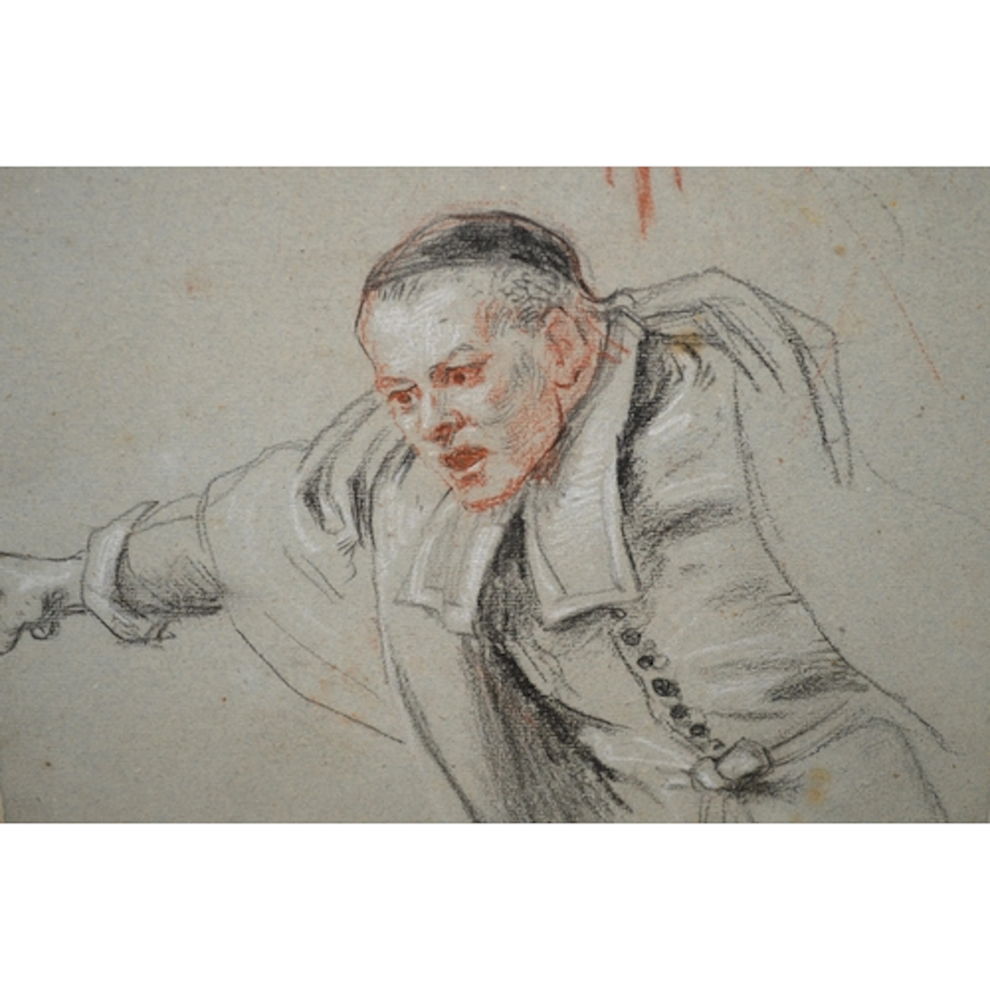 In the manner of Jean Antoine Watteau, a coloured chalk draw...
