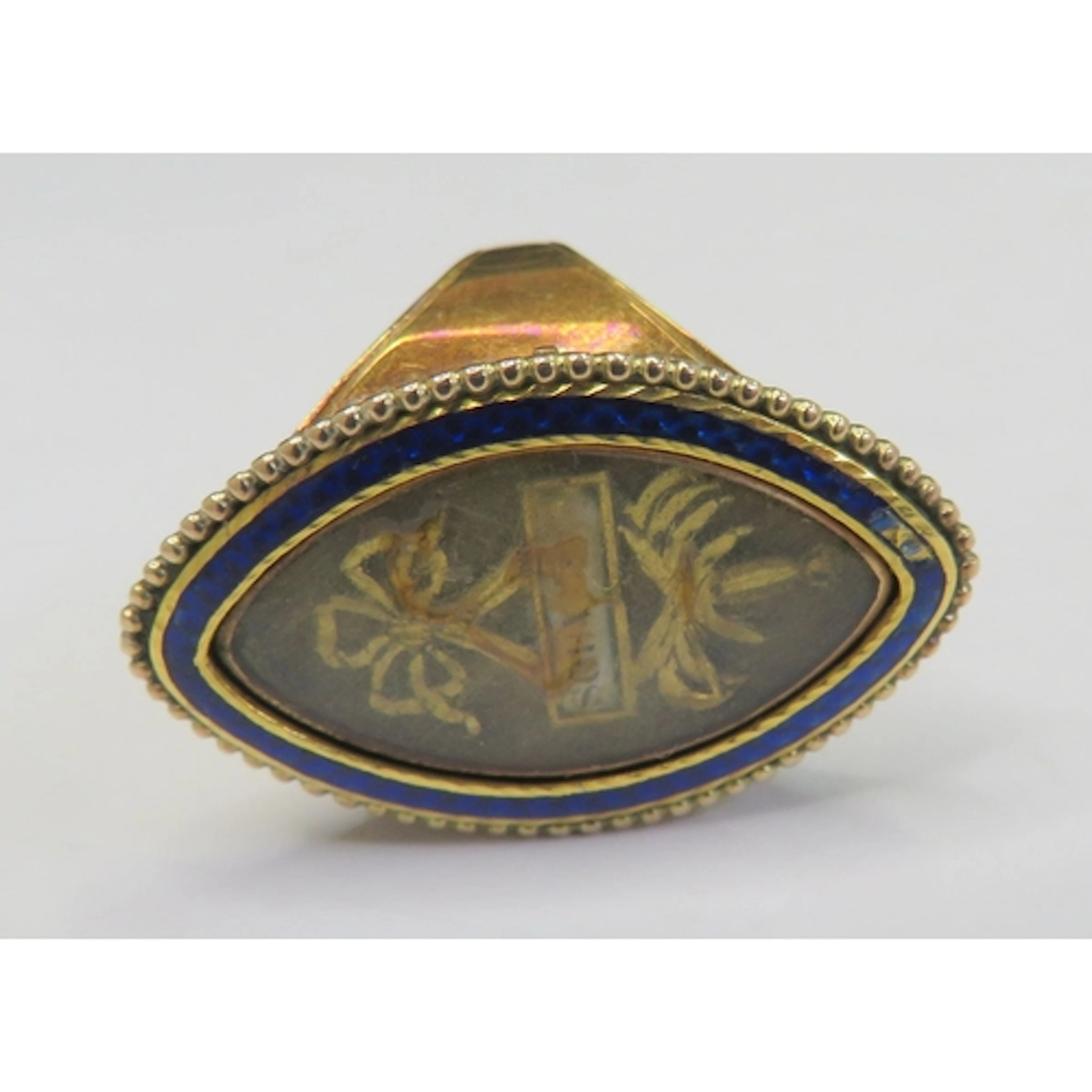 C18th Georgian Mourning Fine Yellow Metal Ring with navette ...
