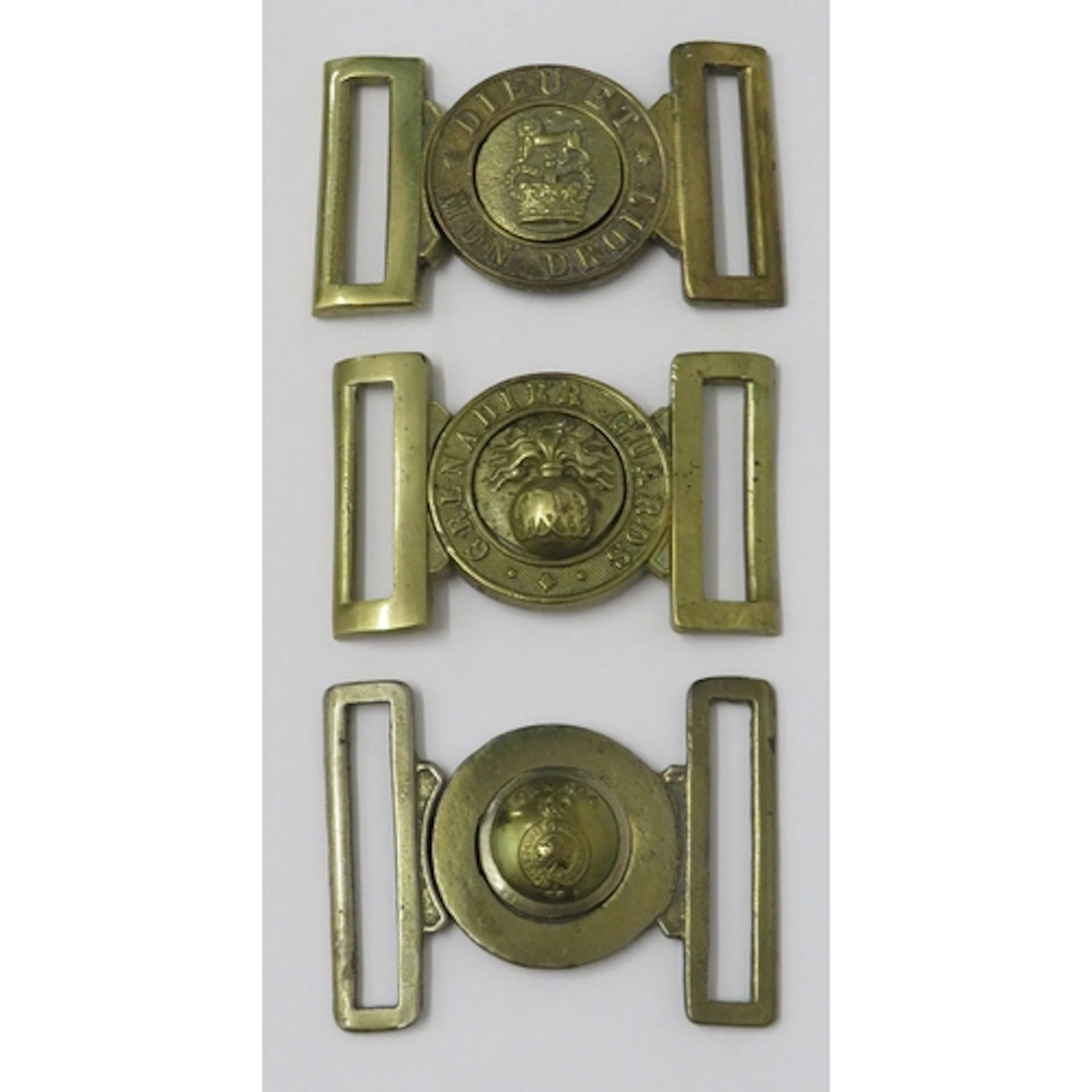 3 Military Buckles, Grenadier Guards, Dieu Et Mon Droit & C...
