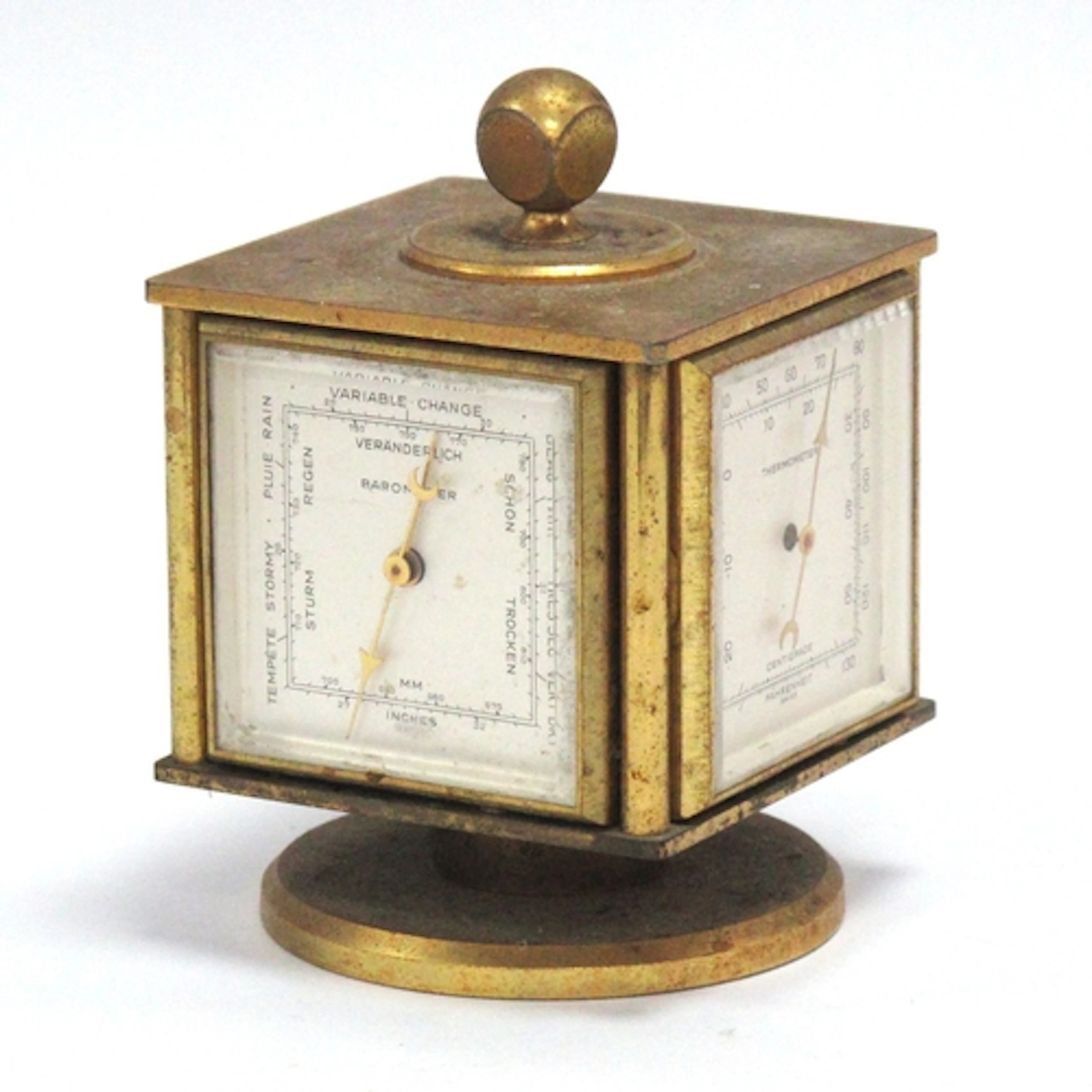 A vintage Swiss Imhof desk cube weather station, incorporati...