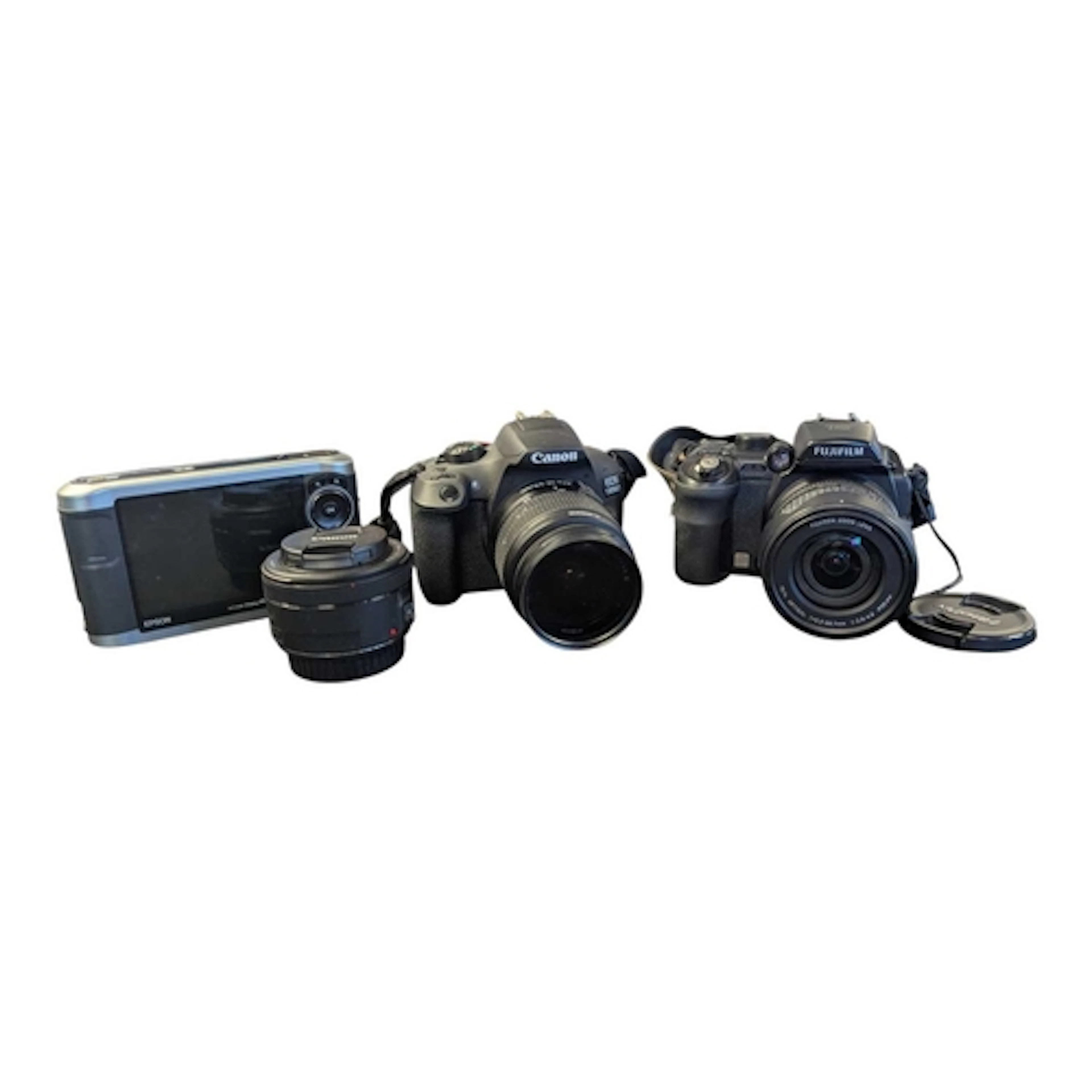 A collection of contemporary digital cameras and accessories...