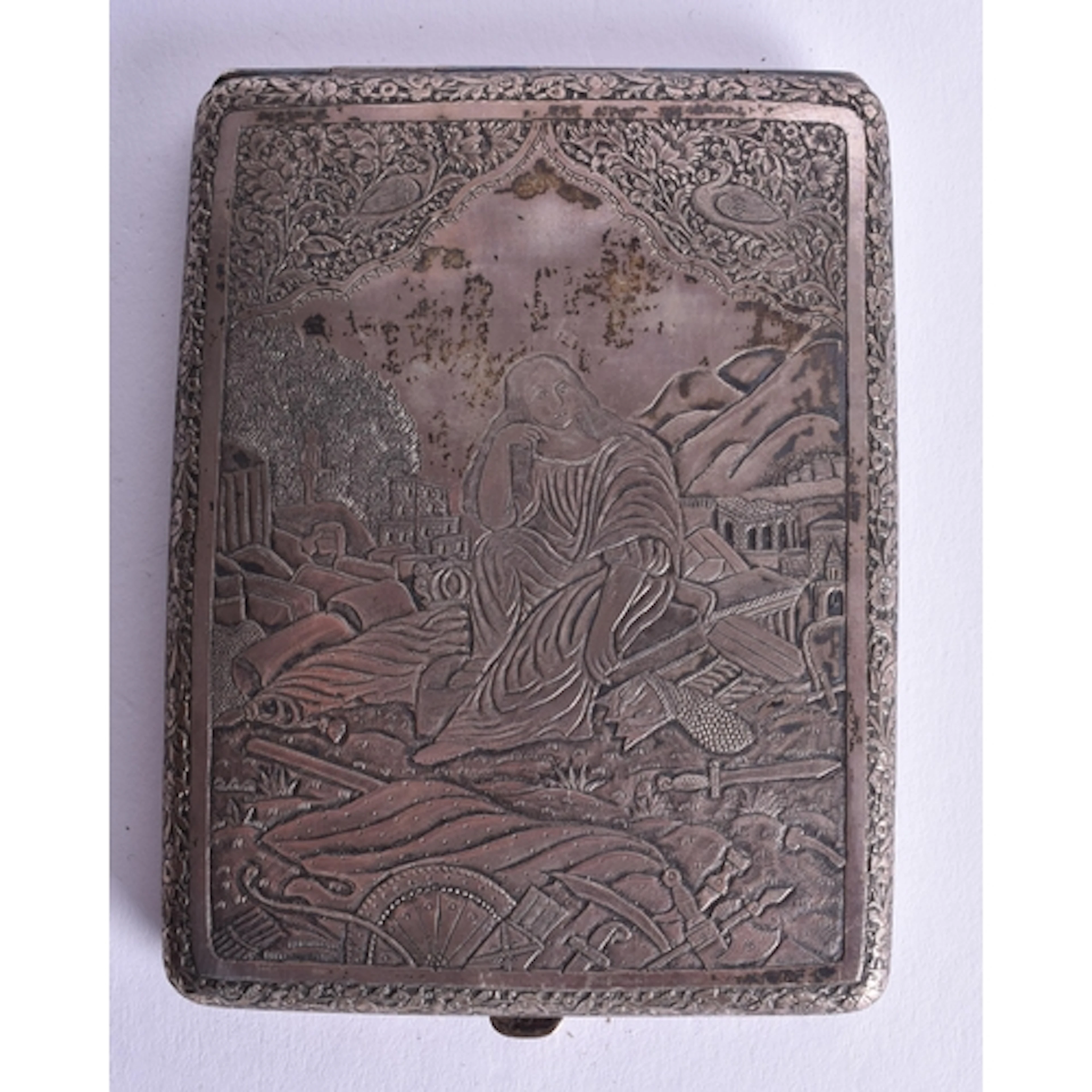 A RARE ANTIQUE PERSIAN ISLAMIC ARMORIAL SILVER CASE. 156.9 g...