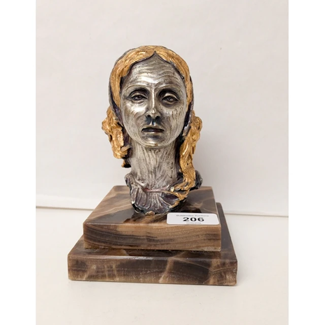 A small Art Nouveau style signed bust of a lady on a square ...