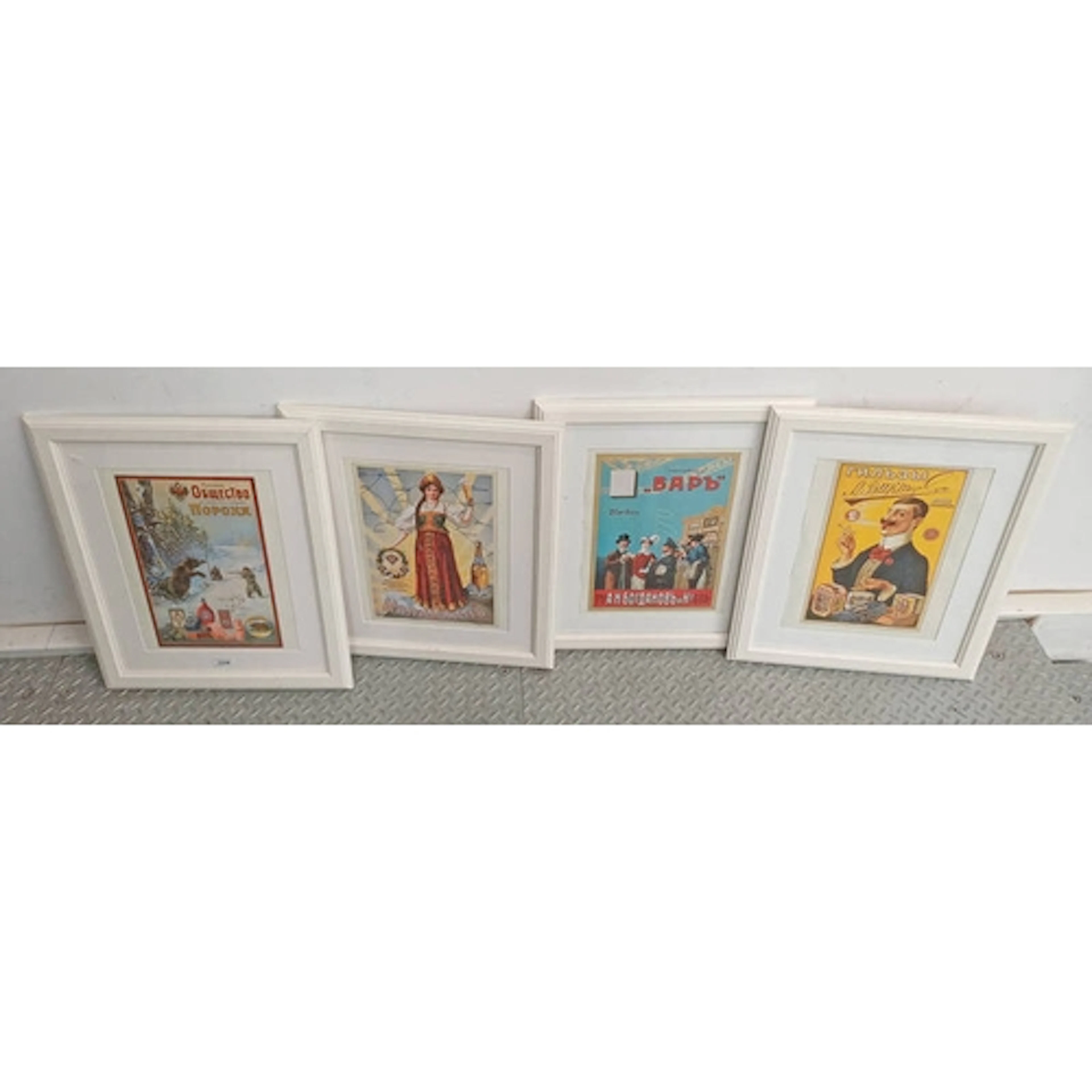 4 FRAMED REPRODUCTION RUSSIAN ADVERTISING POSTERS FOR RUSSIA...