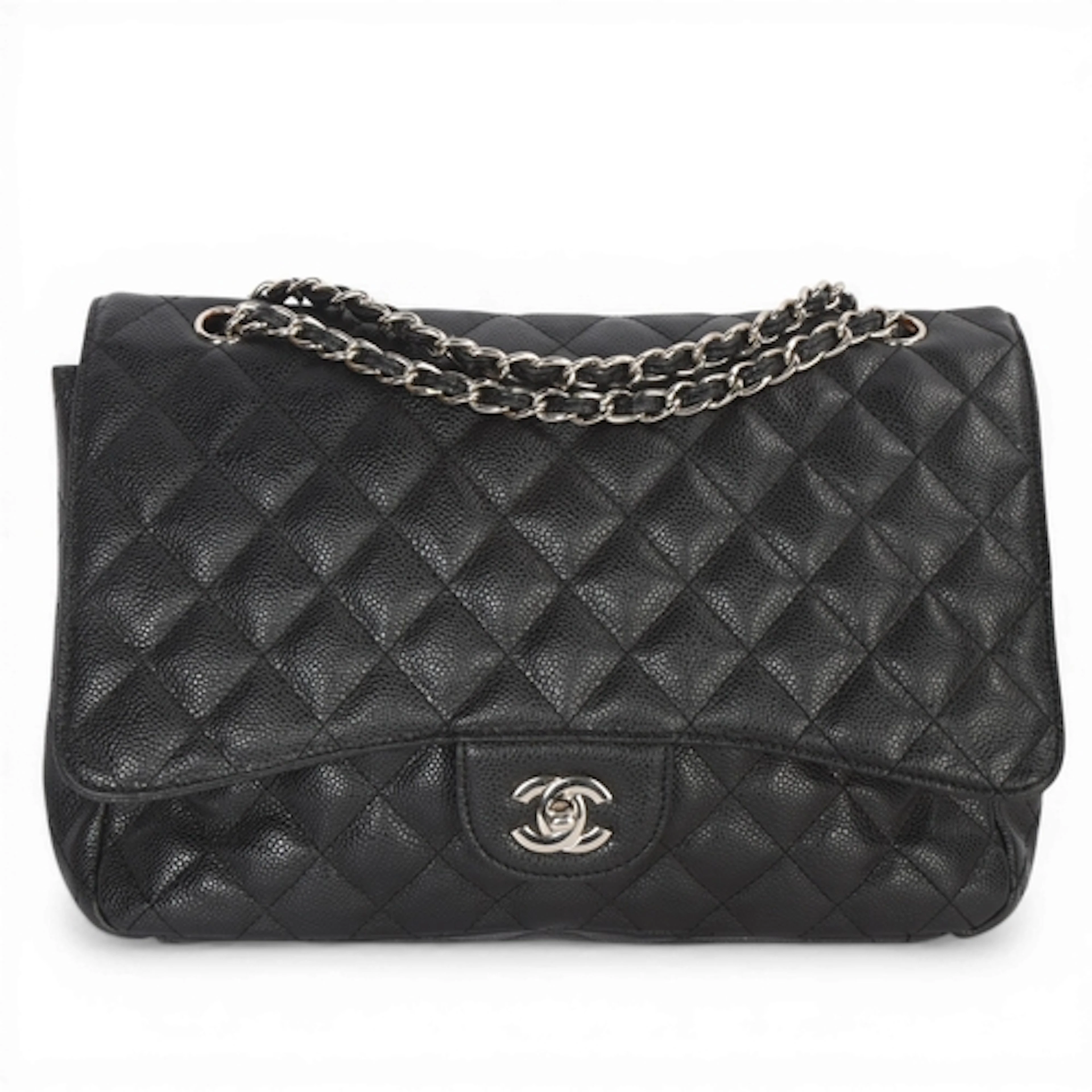 CHANEL - black quilted leather Maxi Classic handbag, width 3...