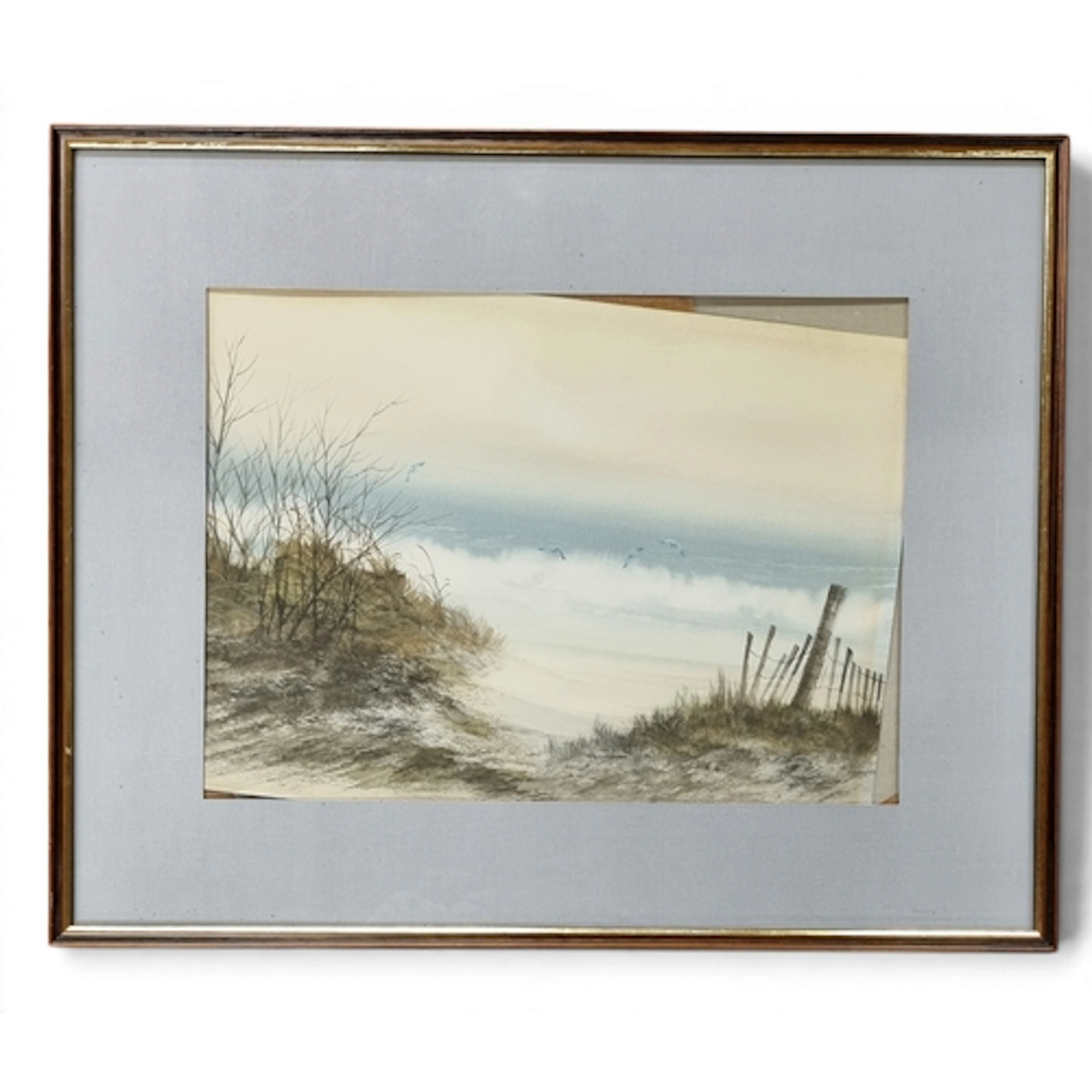 A 20th Century watercolour of Seagulls beside rough seas, no...