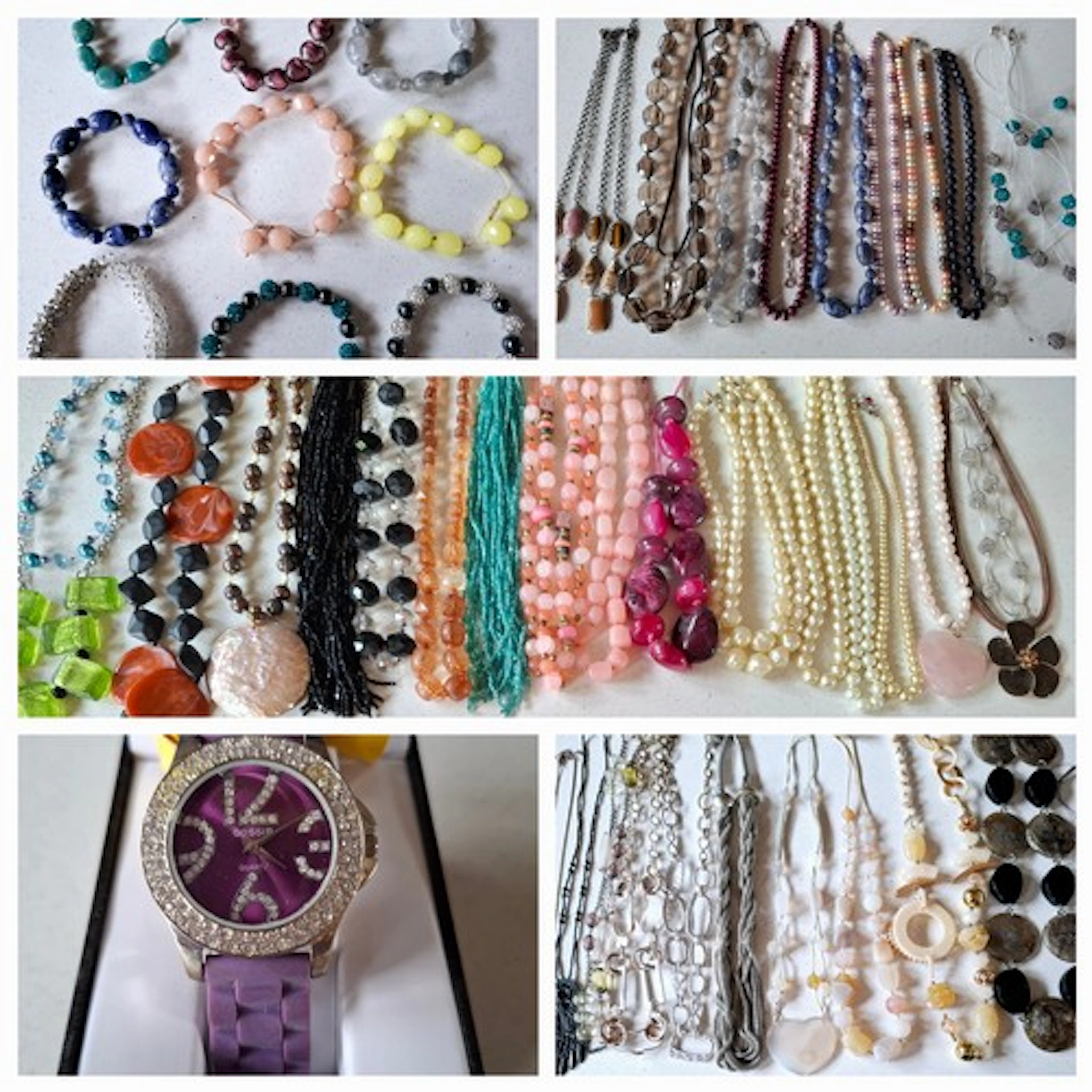 A quantity of vintage semi-precious stone bead necklaces and...