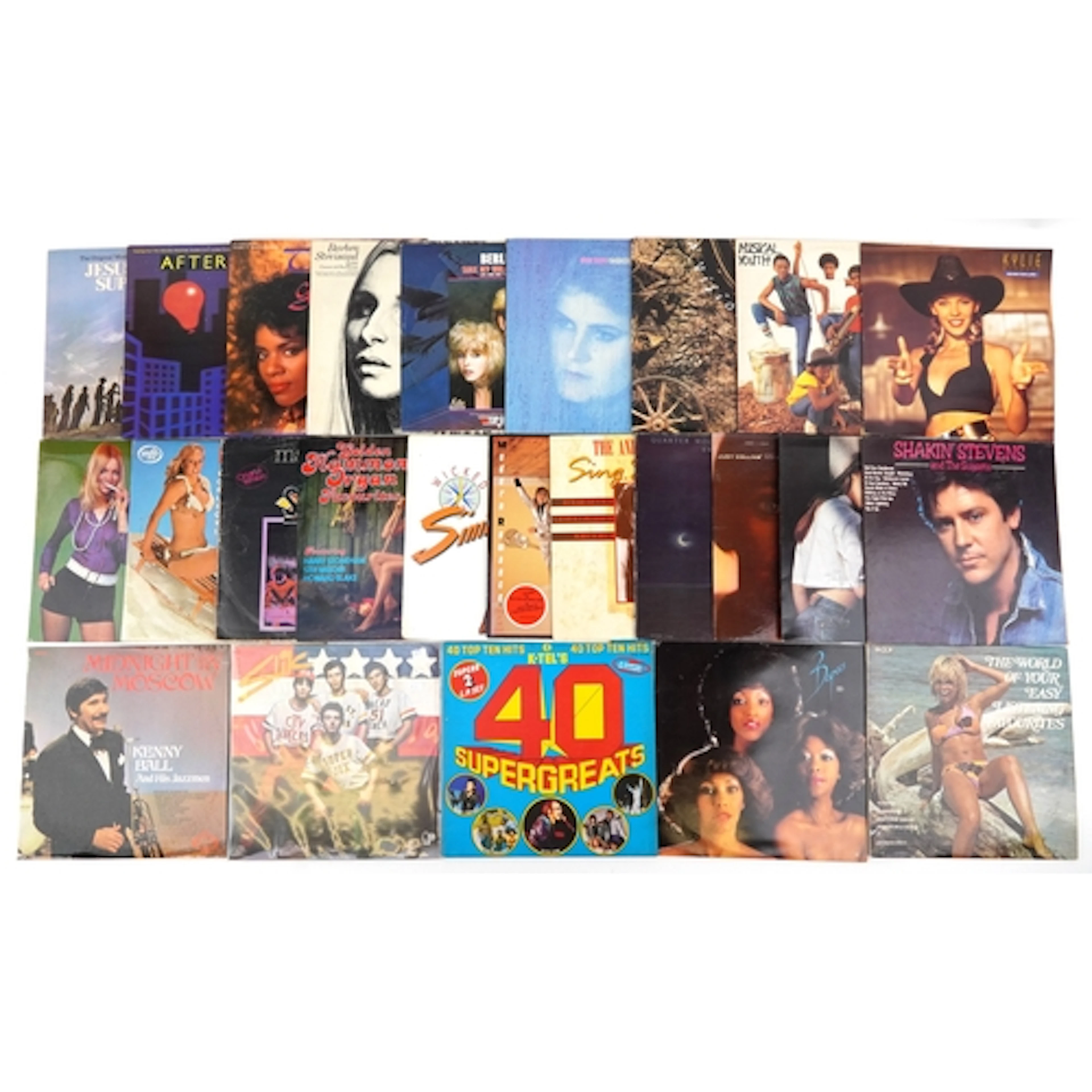 Collection of vinyl LP records including Kylie Minogue, Alis...