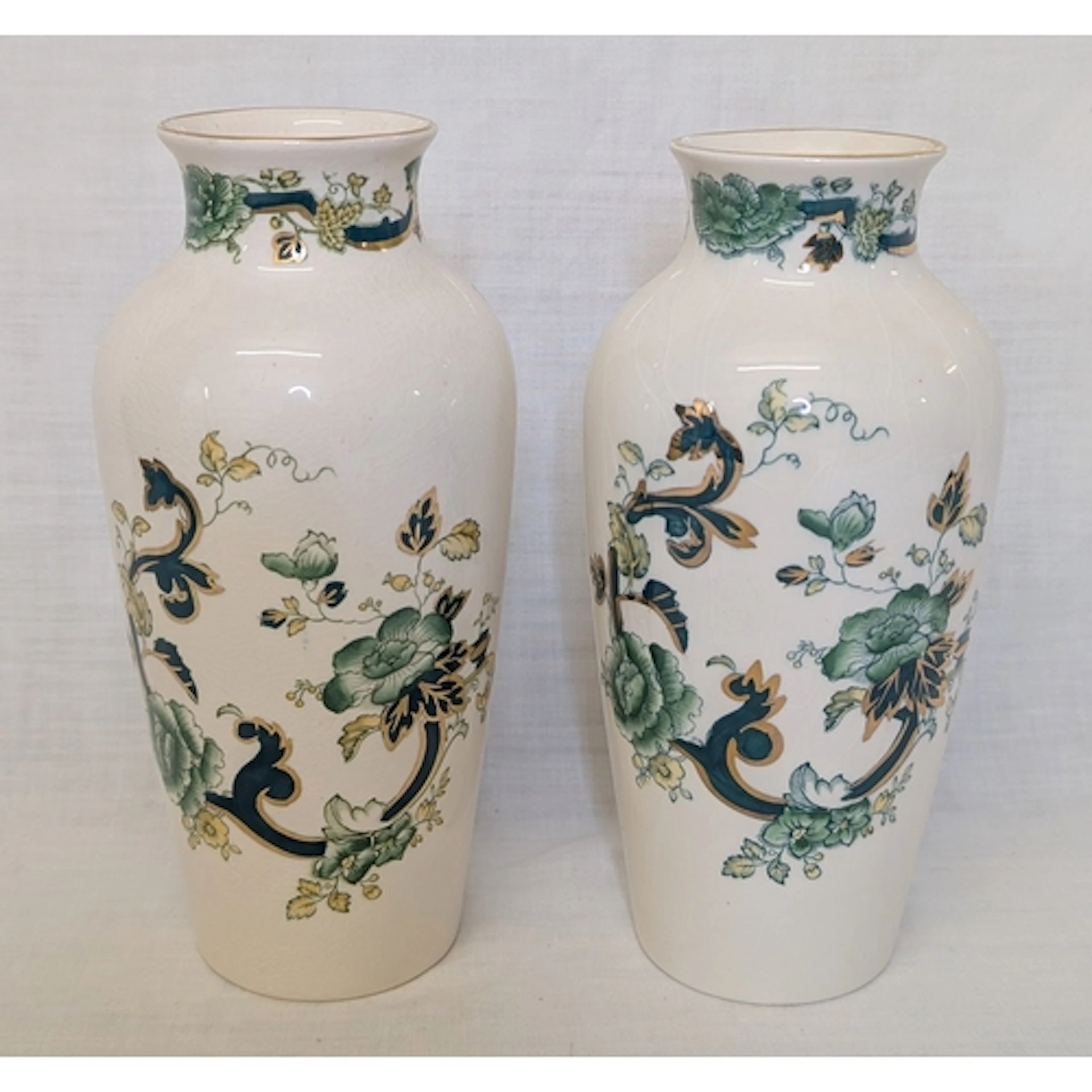 Pair Masons Ironstone Green Chartreuse Vases approx. 20cm H ...