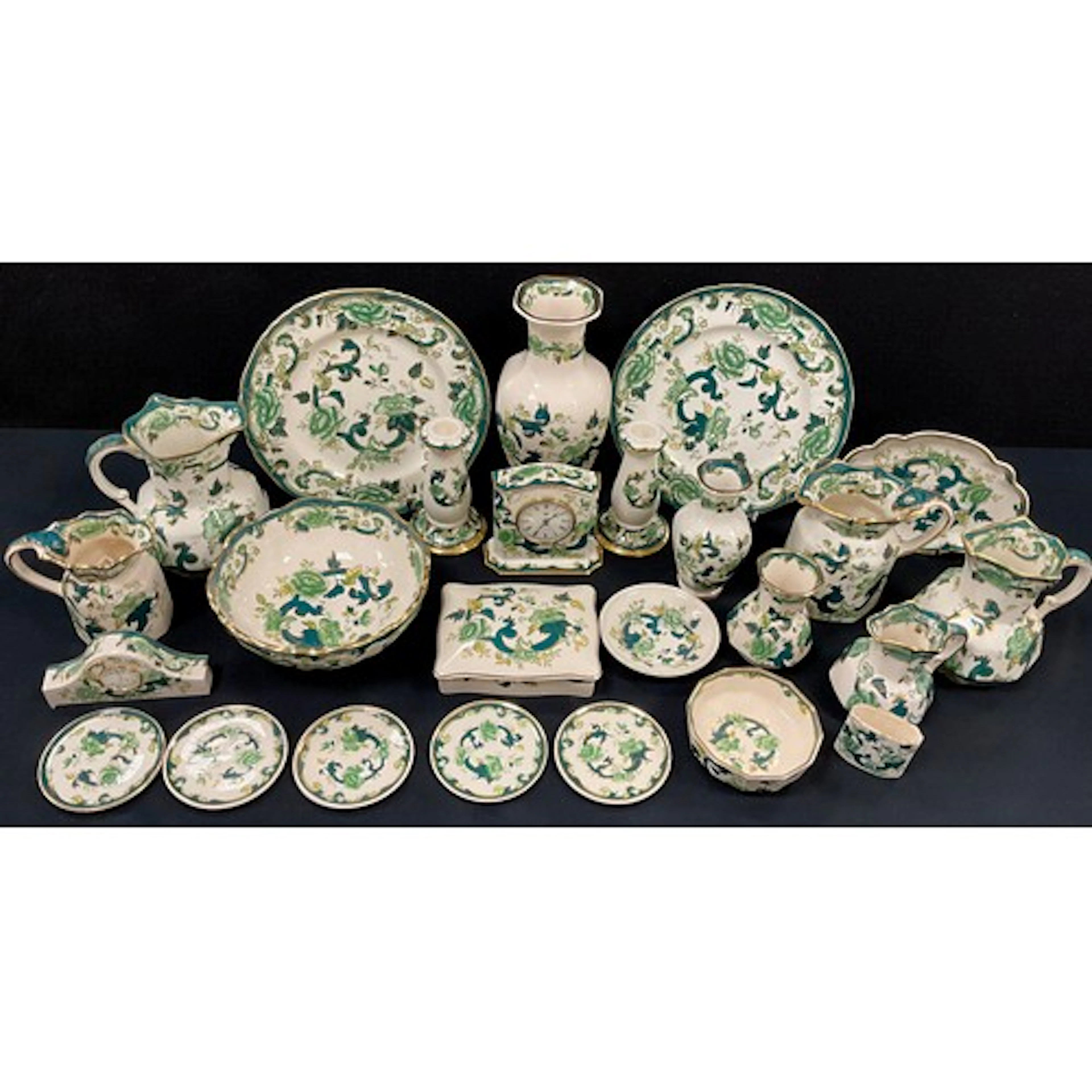 Mason’s Ironstone Chartreuse pattern ceramics, of green flor...