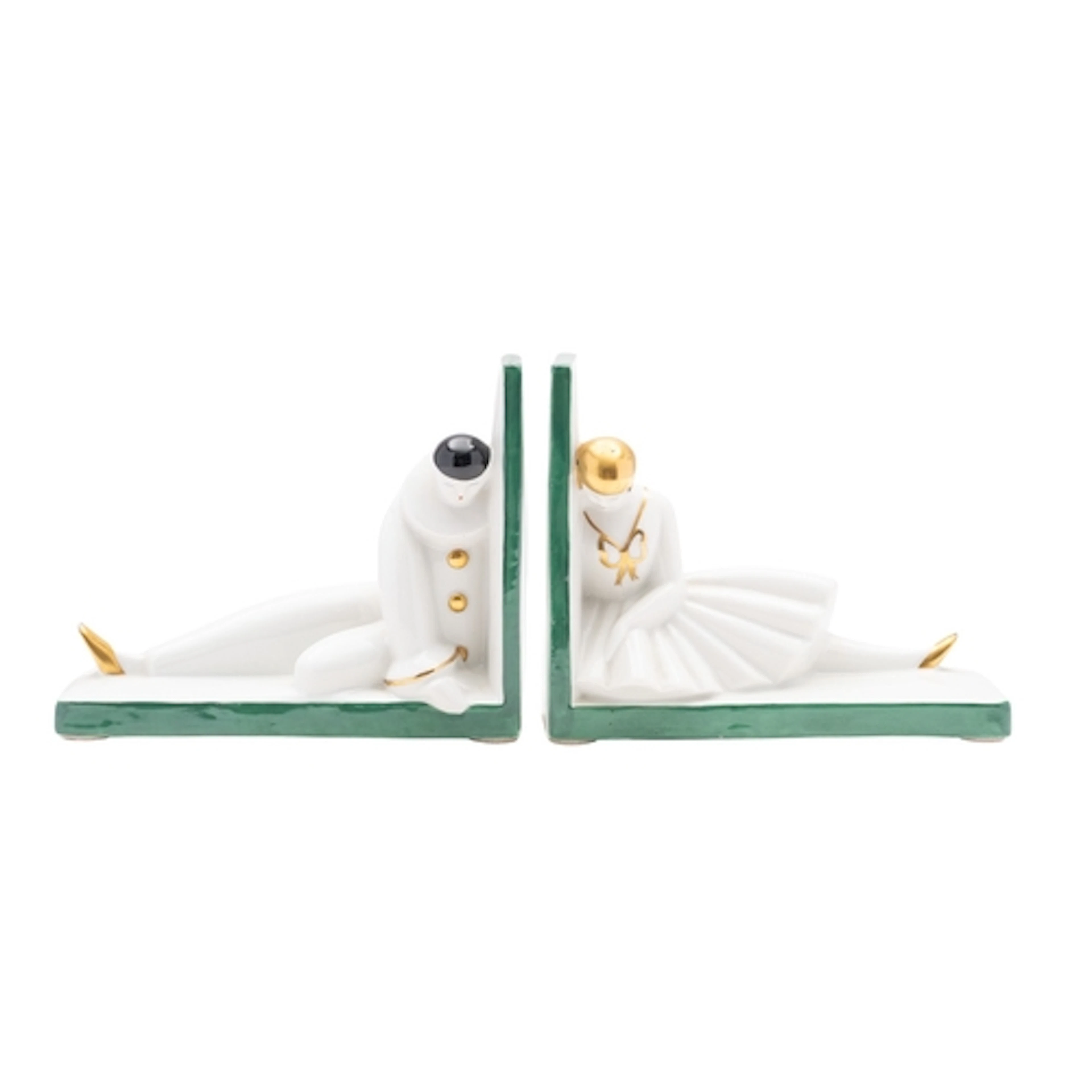 Robj Paris a pair of porcelain bookends modelled as a Pierro...