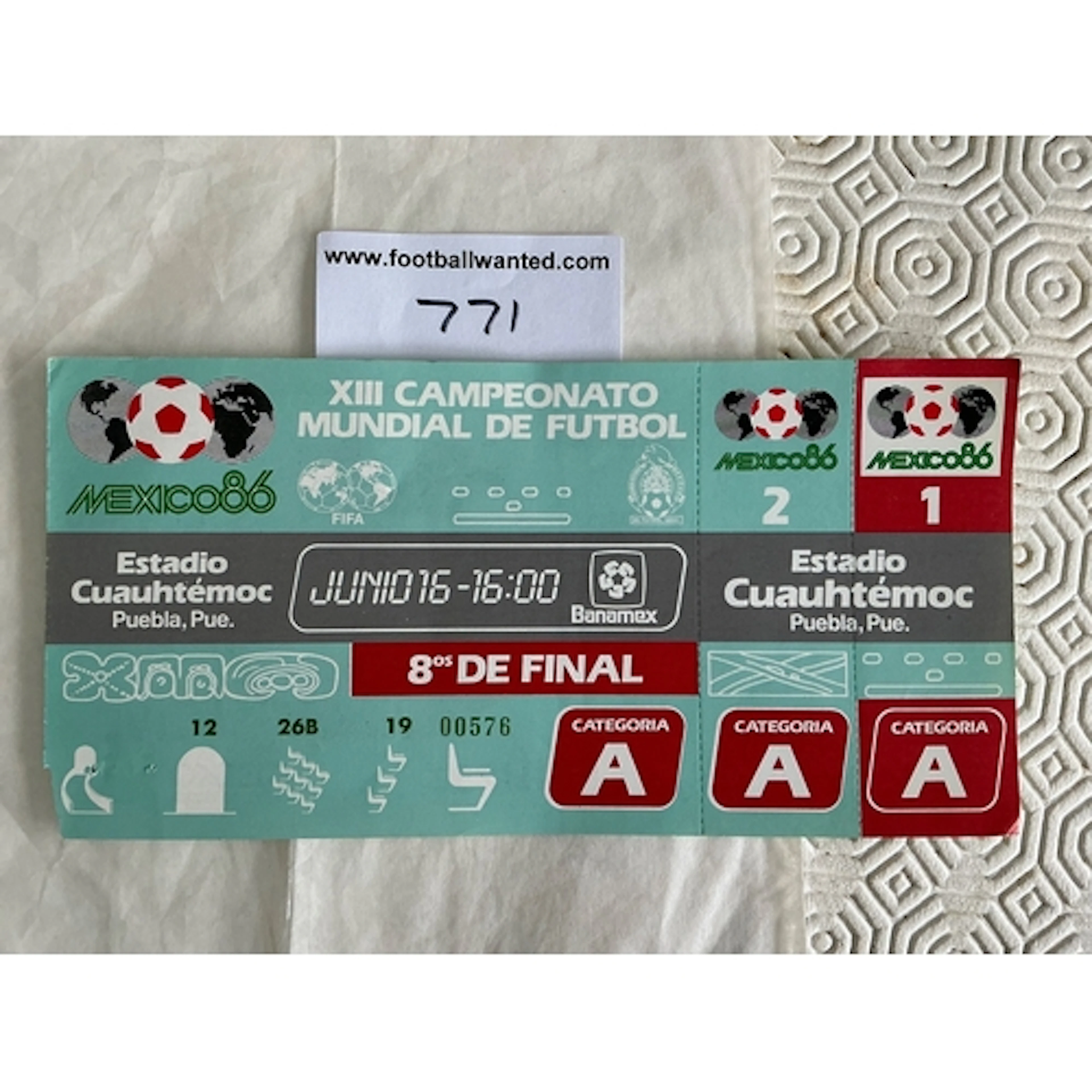 1986 World Cup Argentina v Uruguay Football Ticket: Unused e...