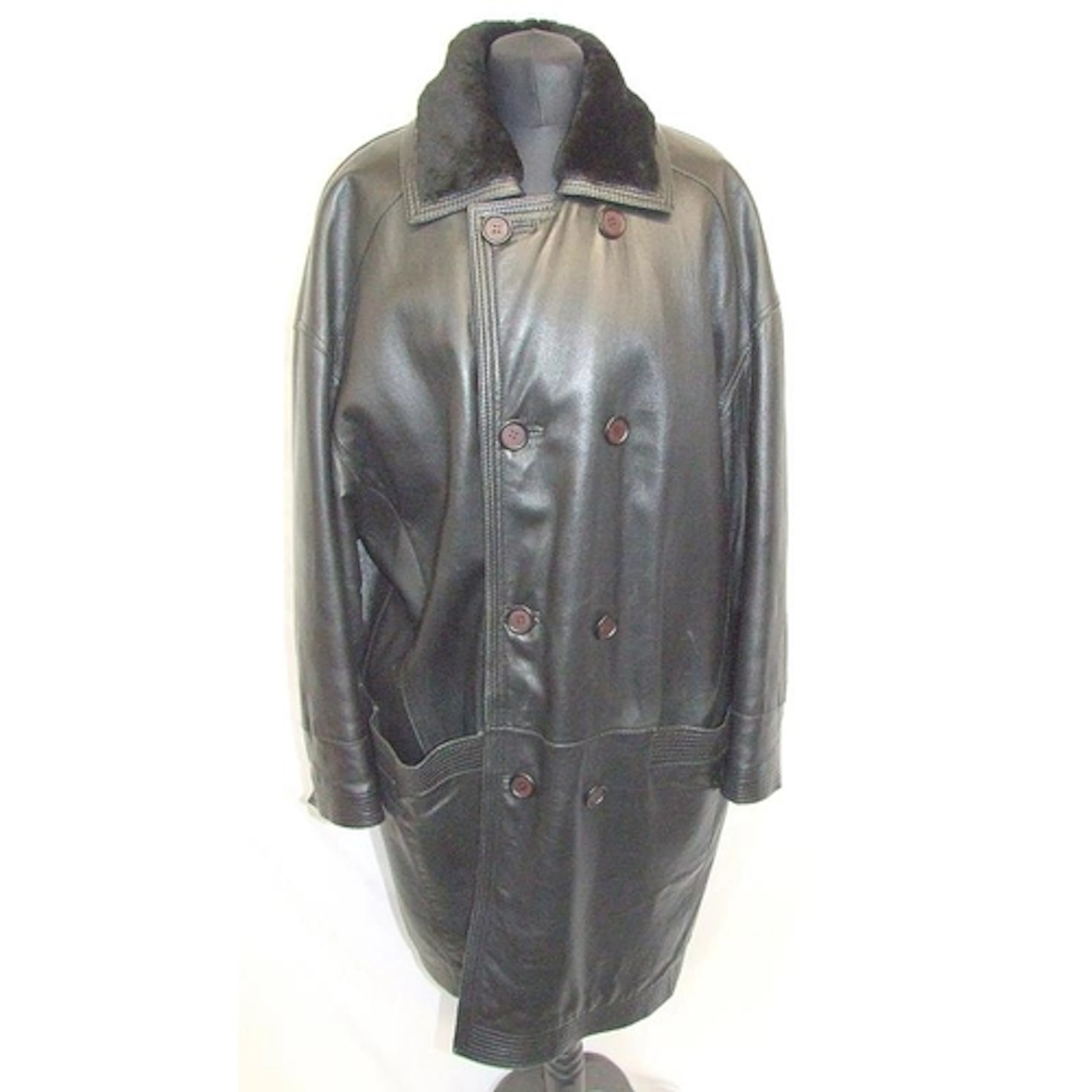 Mens Gianni Versace Versus Black Leather Coat with faux fur ...