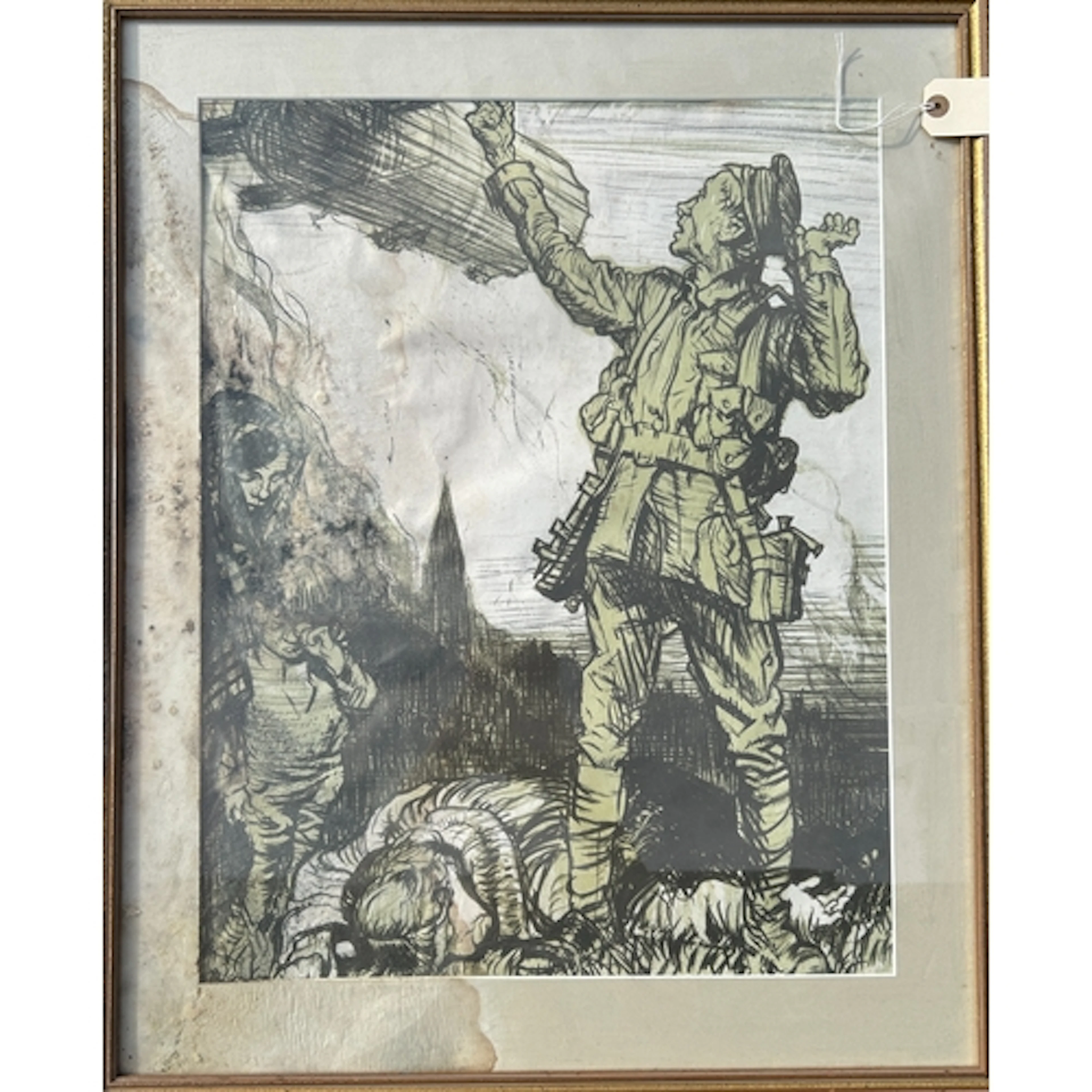 A vintage print of the WWI propaganda poster "The Zeppelin R...