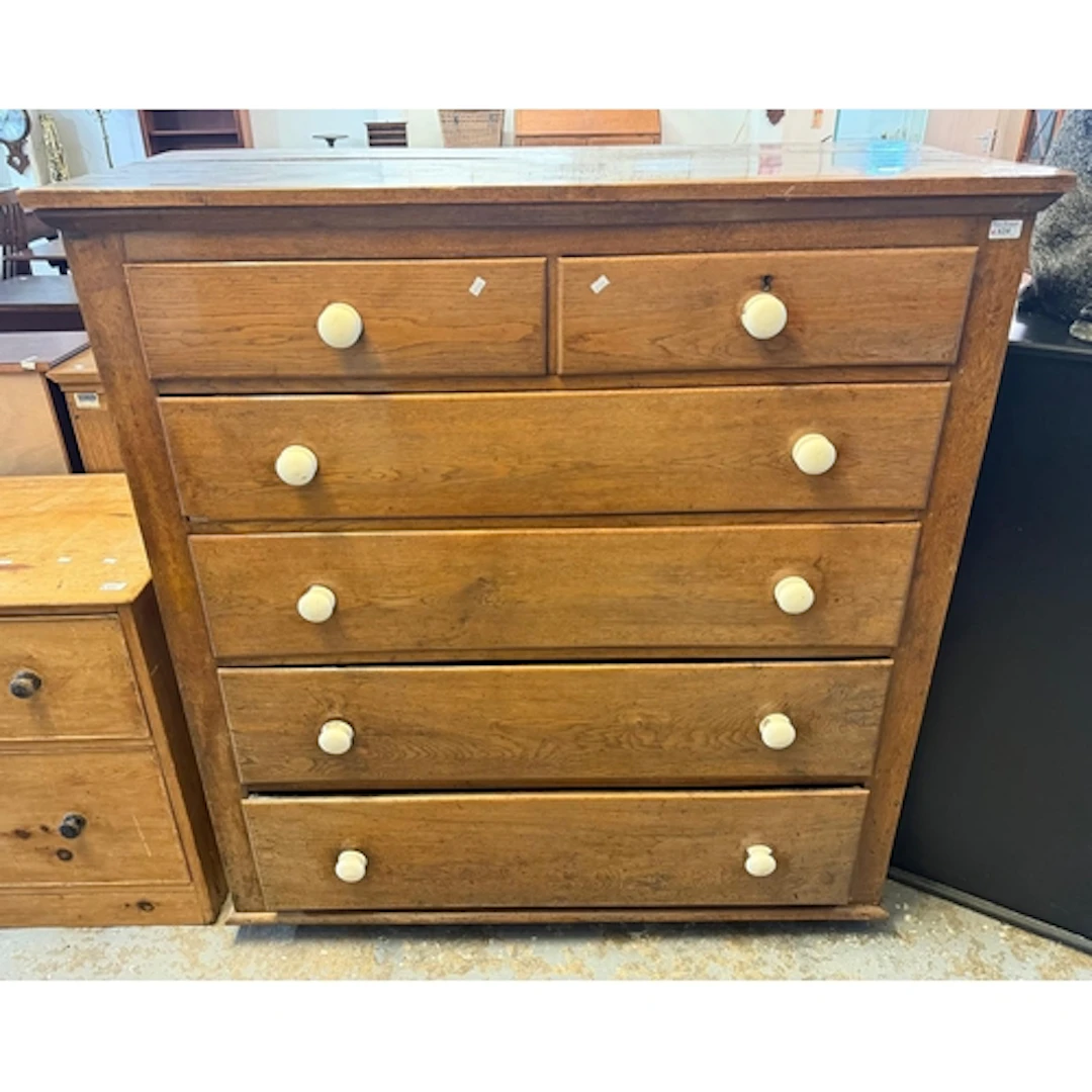 19th century oak straight fronted chest of two short and fou...