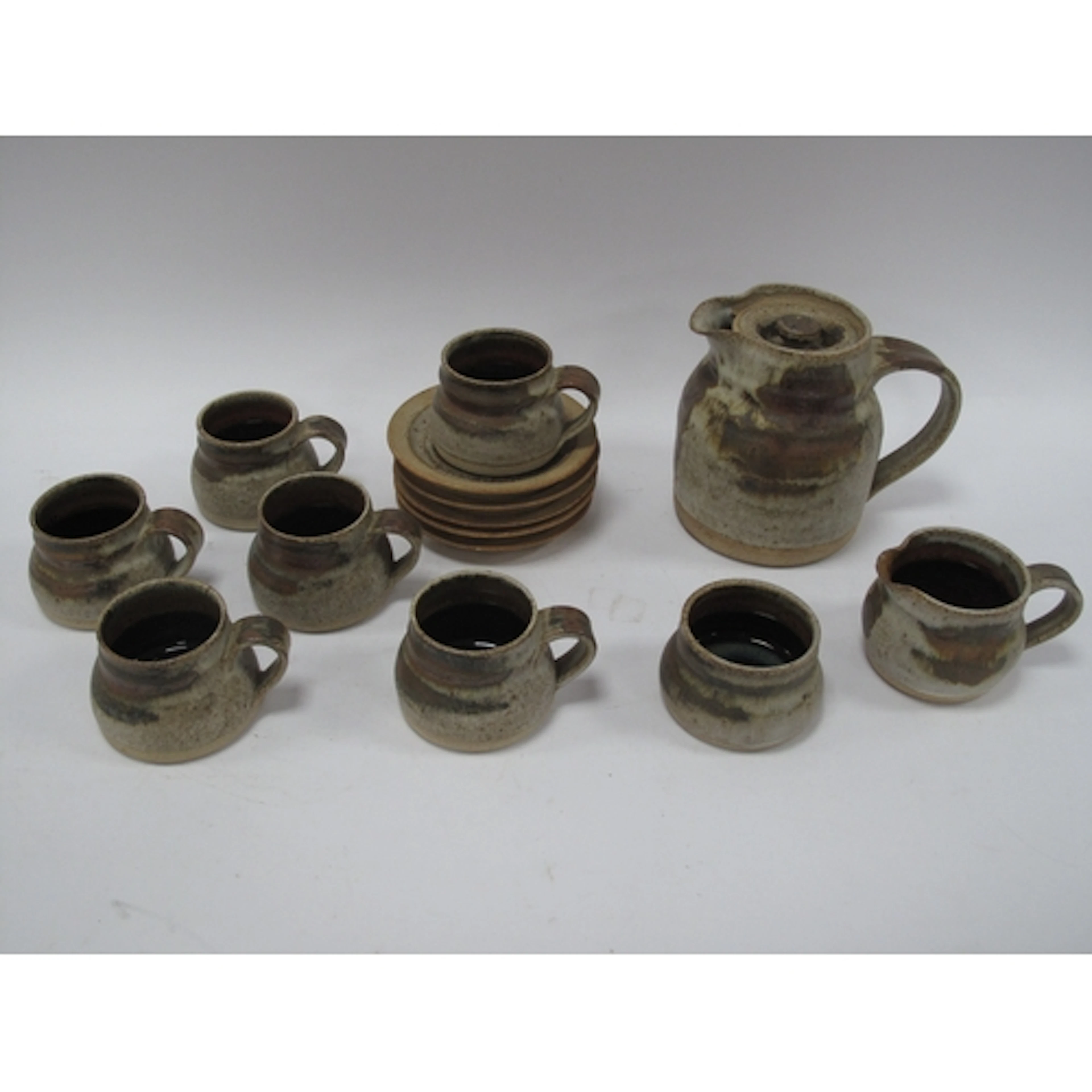 1960s Grindon Studio Pottery Coffee Set for Six, with mottle...