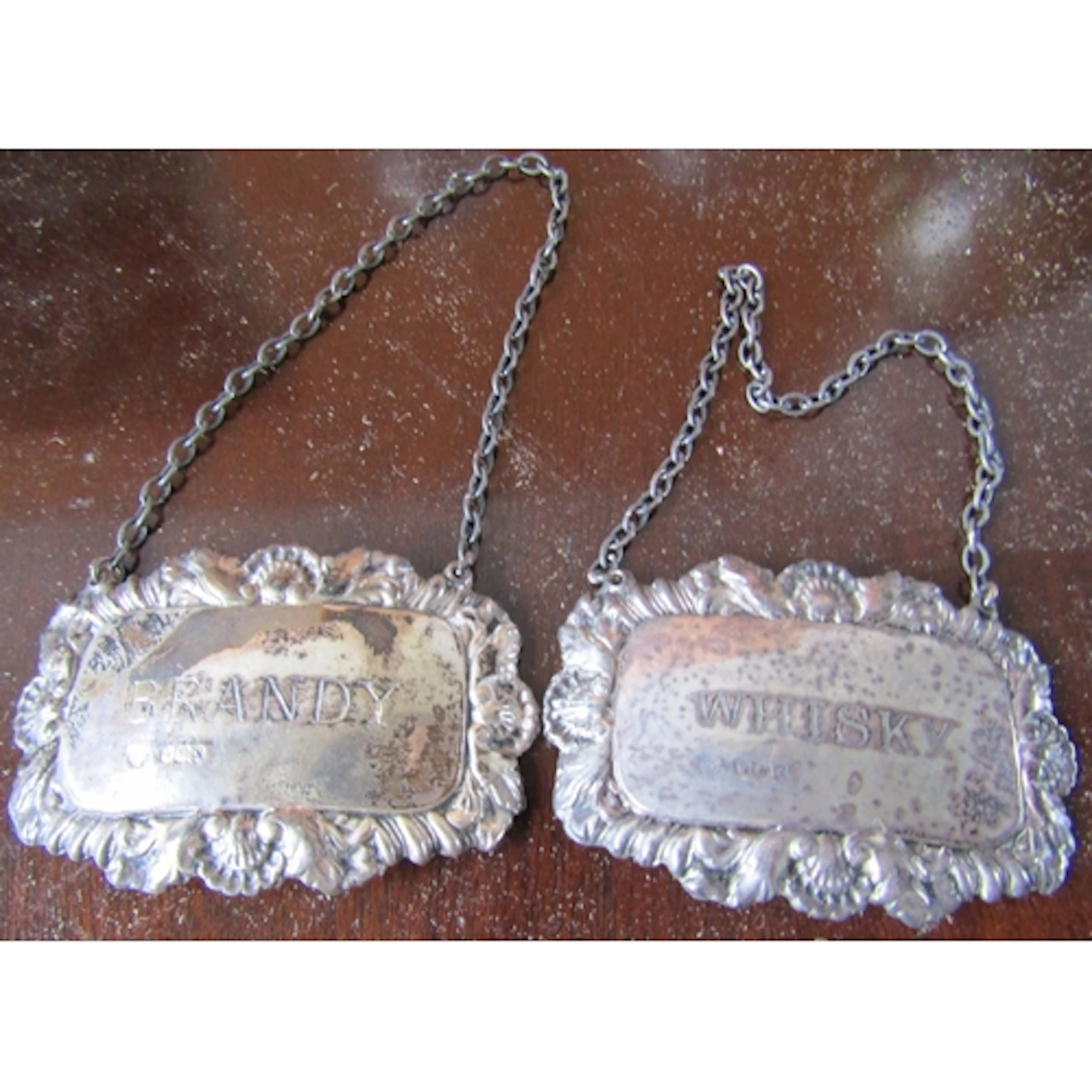 Two Silver Decanter Labels Whiskey and Brandy Each Hallmarke...