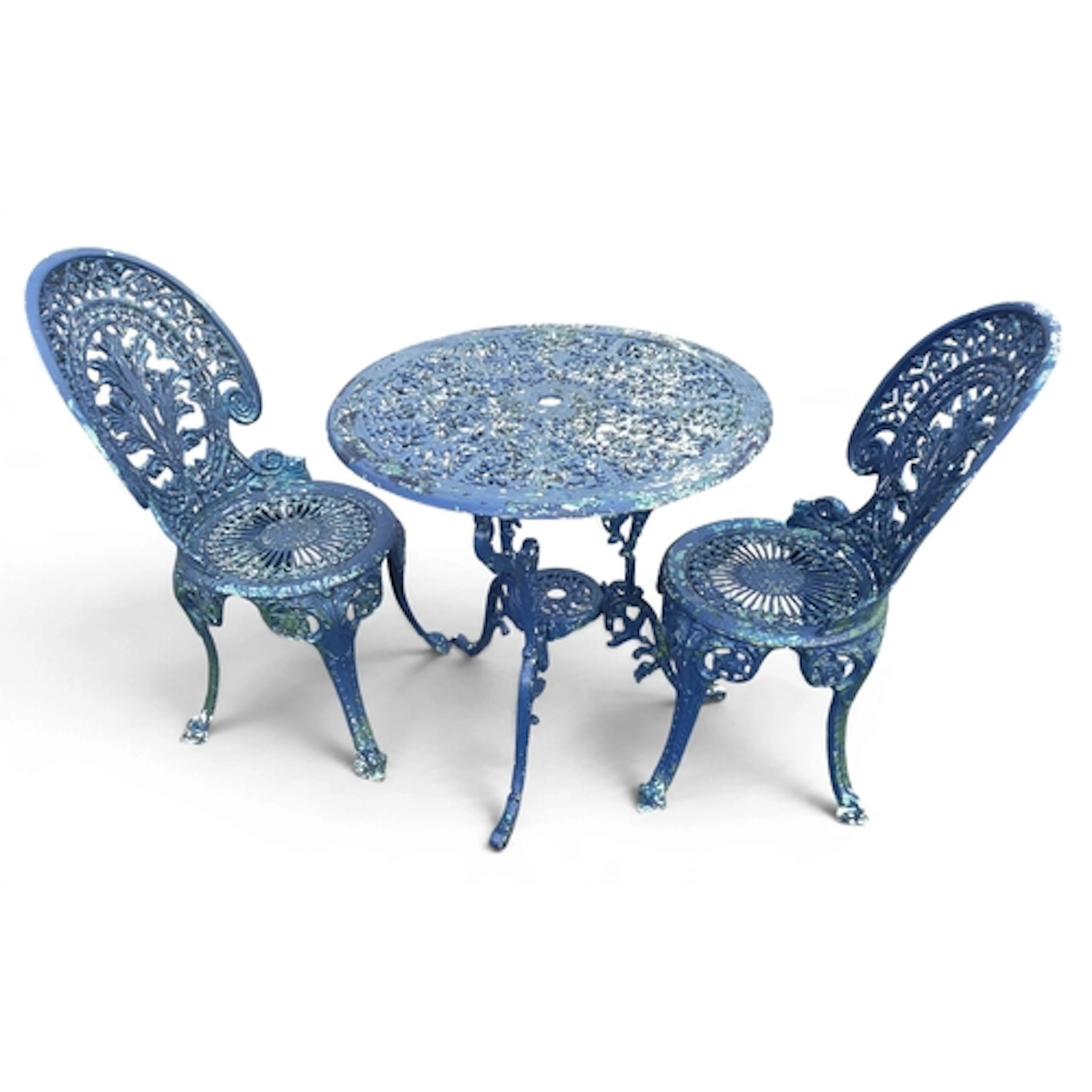 A good circular garden Table along with two chairs all with ...