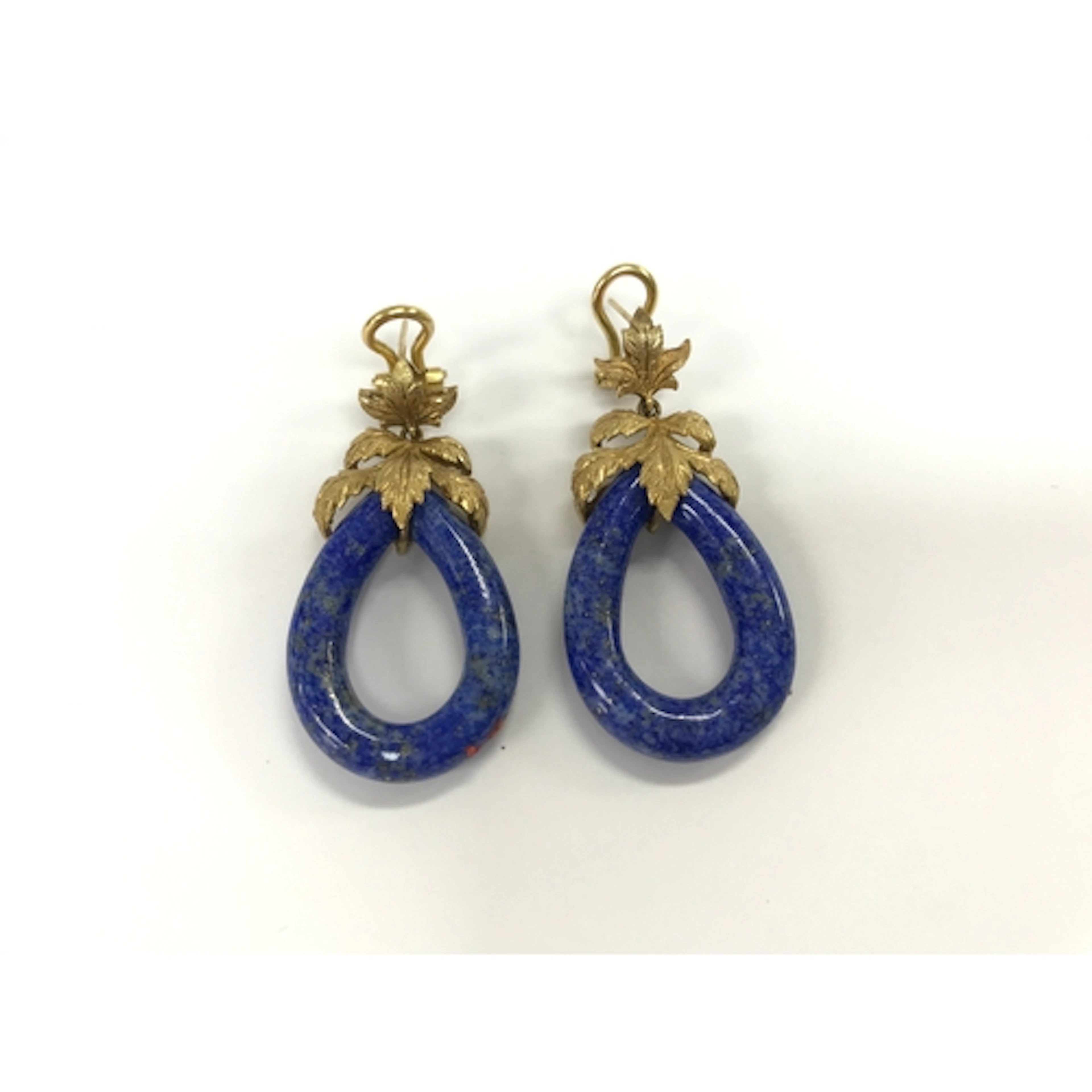 A pair of 18ct gold lapis earring. approx 52mm length ...