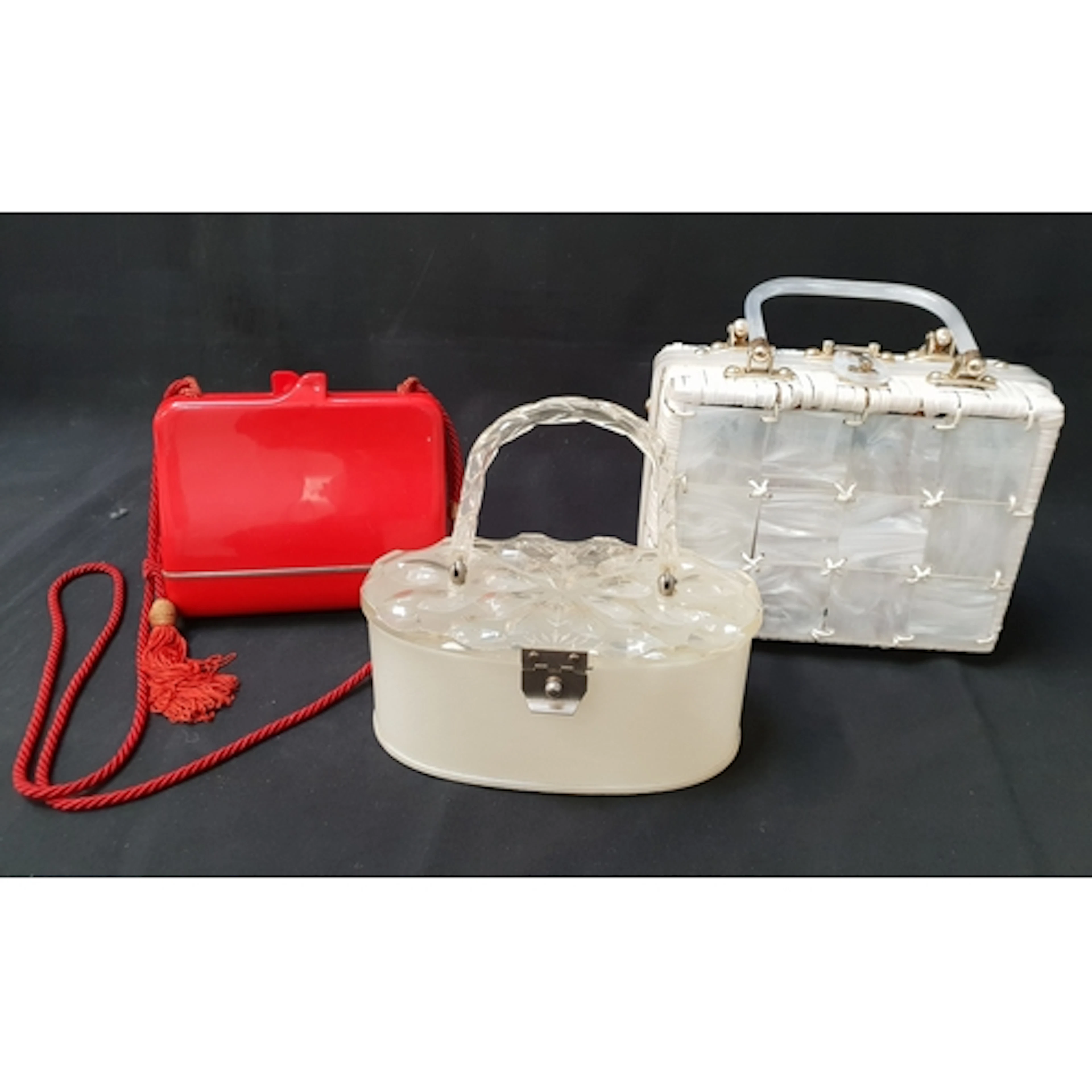 TRIO OF VINTAGE MID CENTURY PURSES comprising a Harrods re...