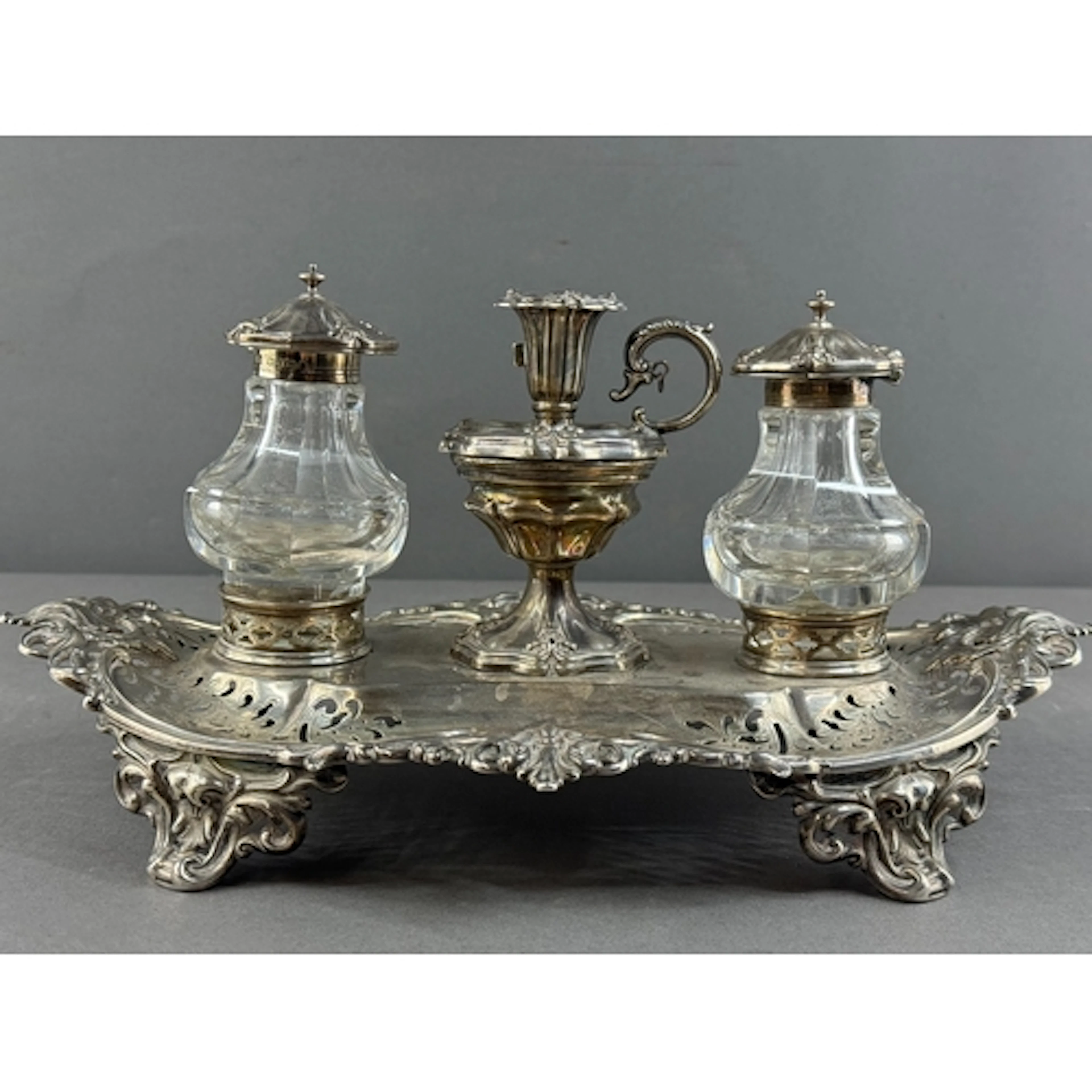 Silver: an ornate Victorian standish by Henry Wilkinson &amp...