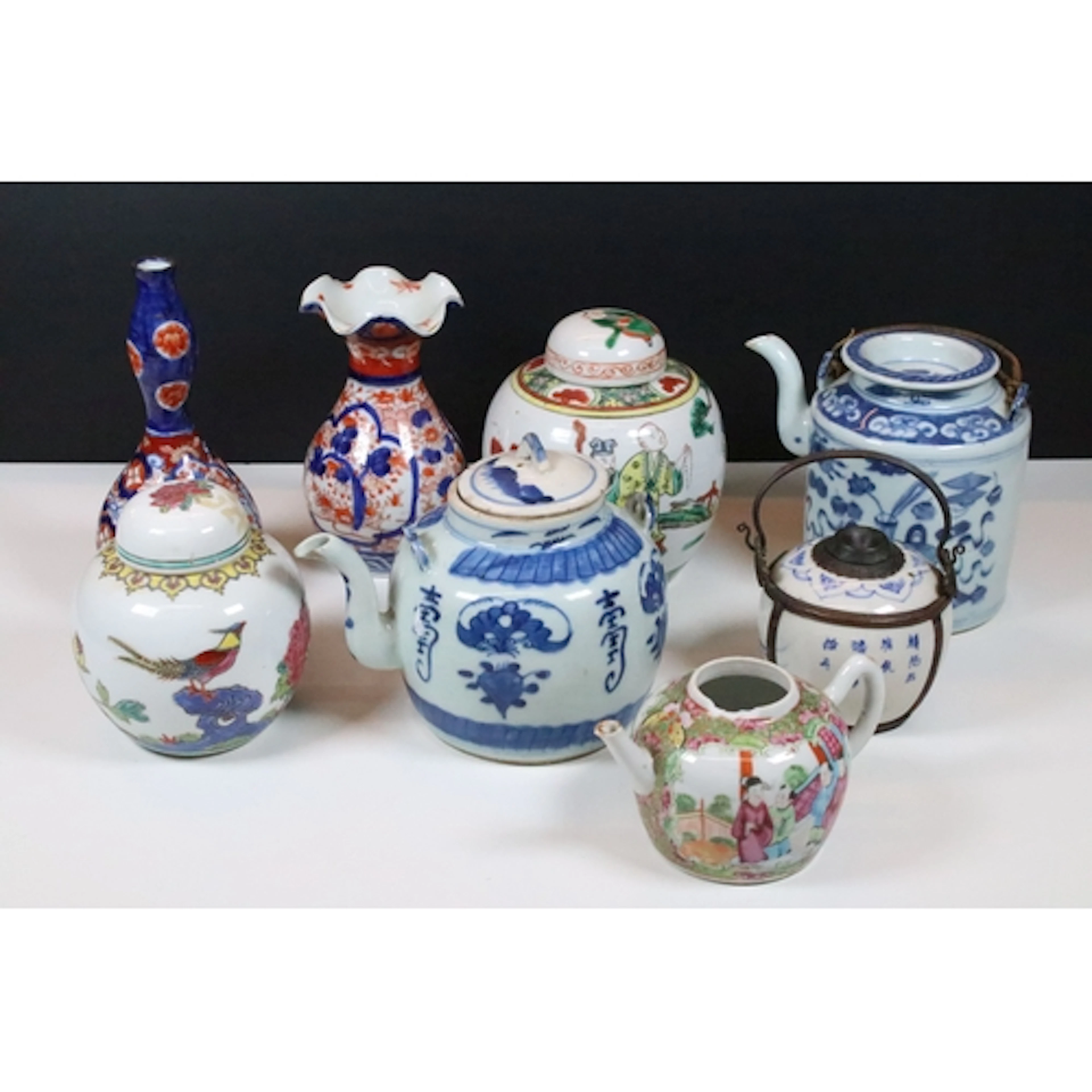 Collection of Chinese porcelain teapots, to comprise a blue ...