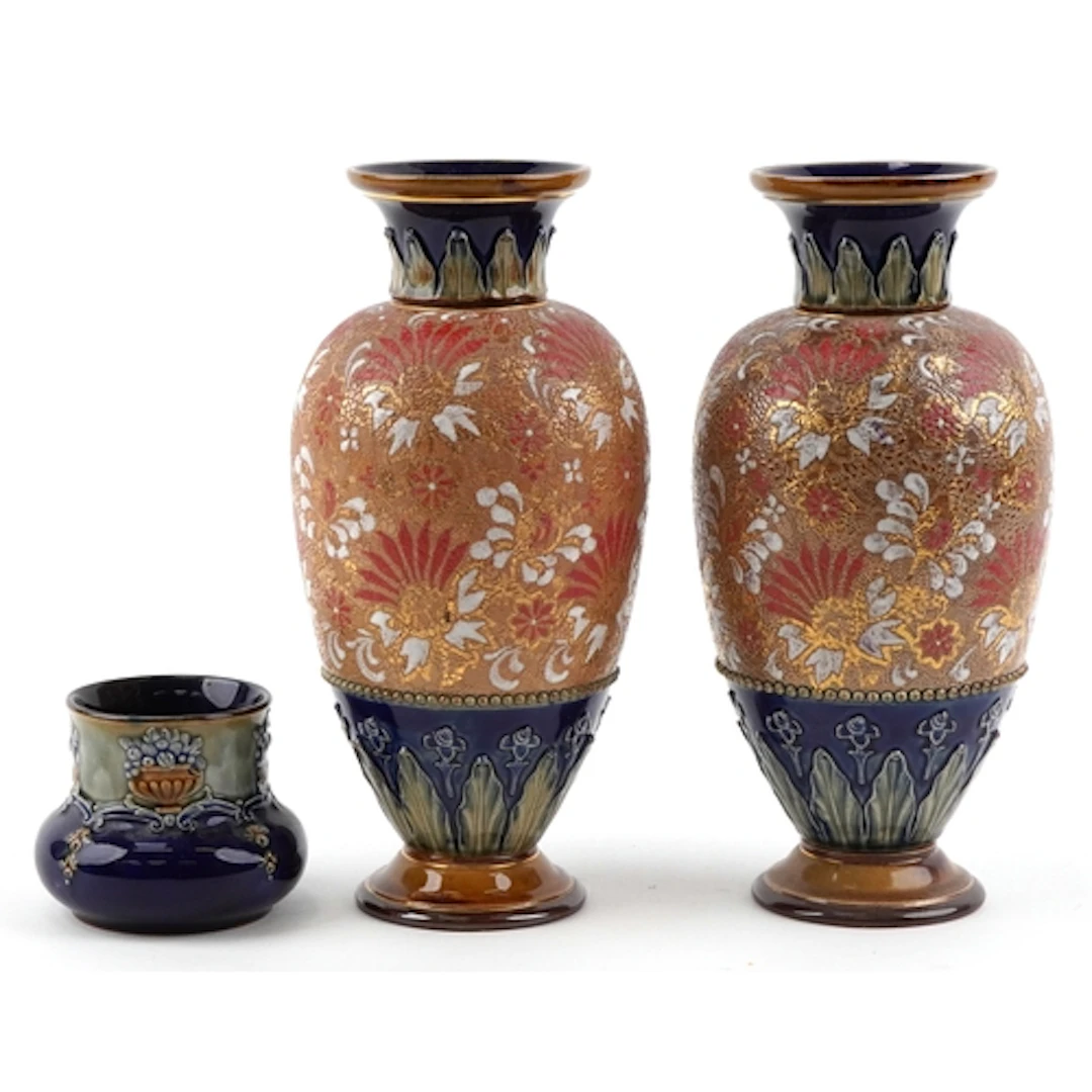 Pair of Doulton Doulton Slaters patent vases hand painted wi...